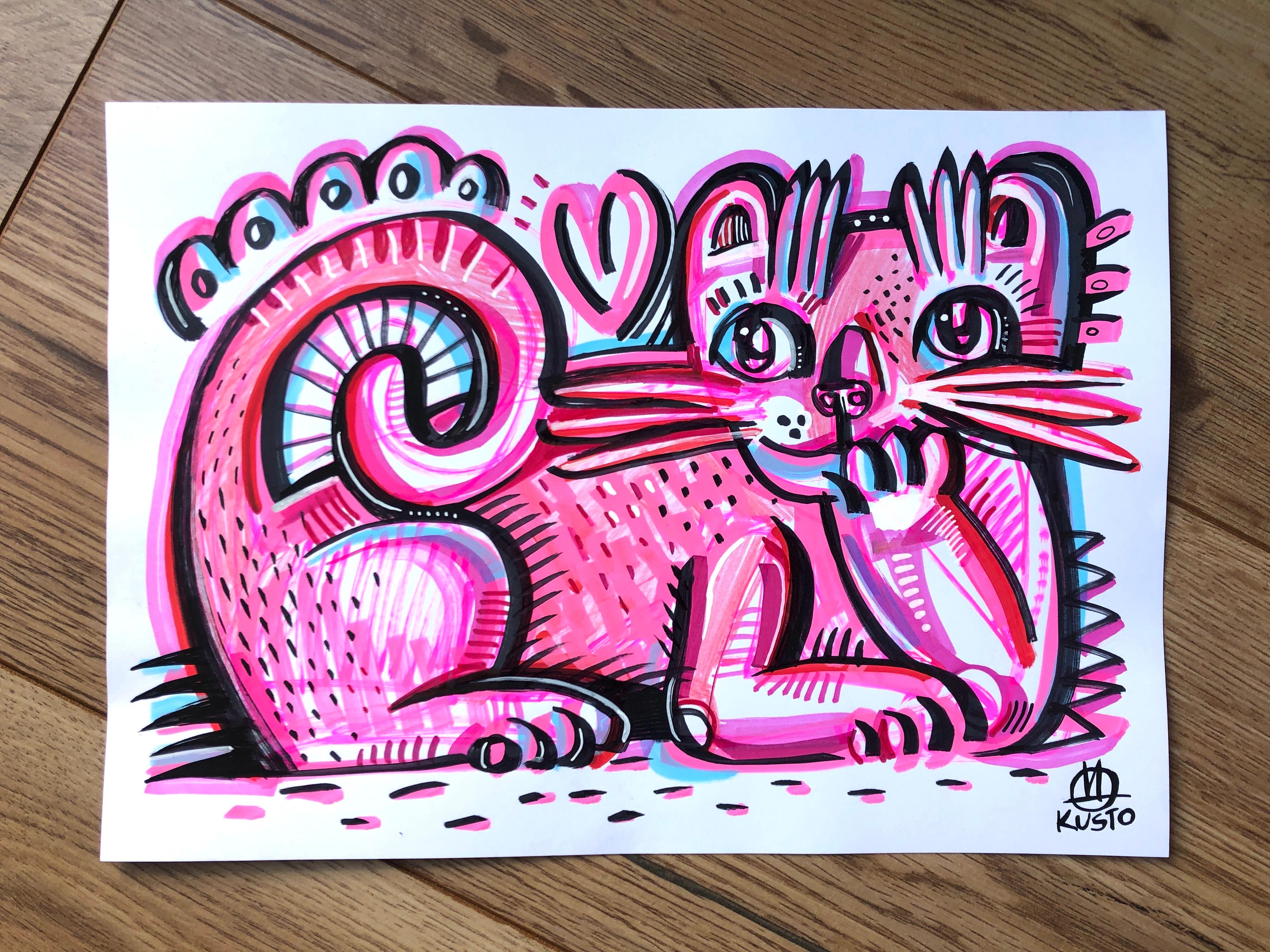 Gato rosa - Painting de Daria Kusto