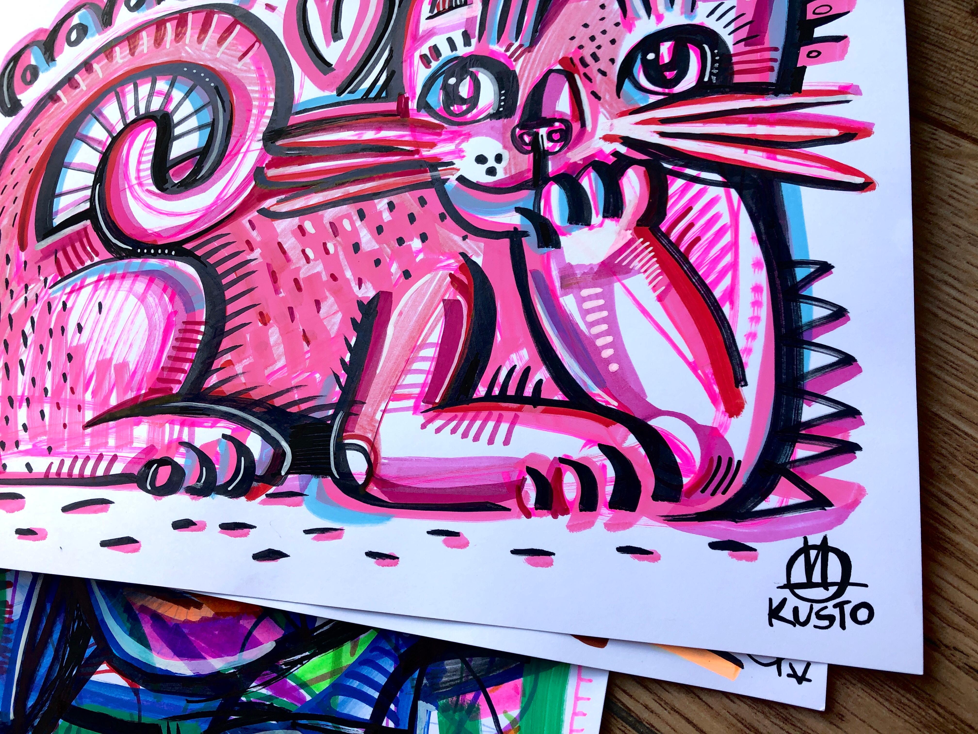 Gato rosa - Painting Neoexpresionista de Daria Kusto