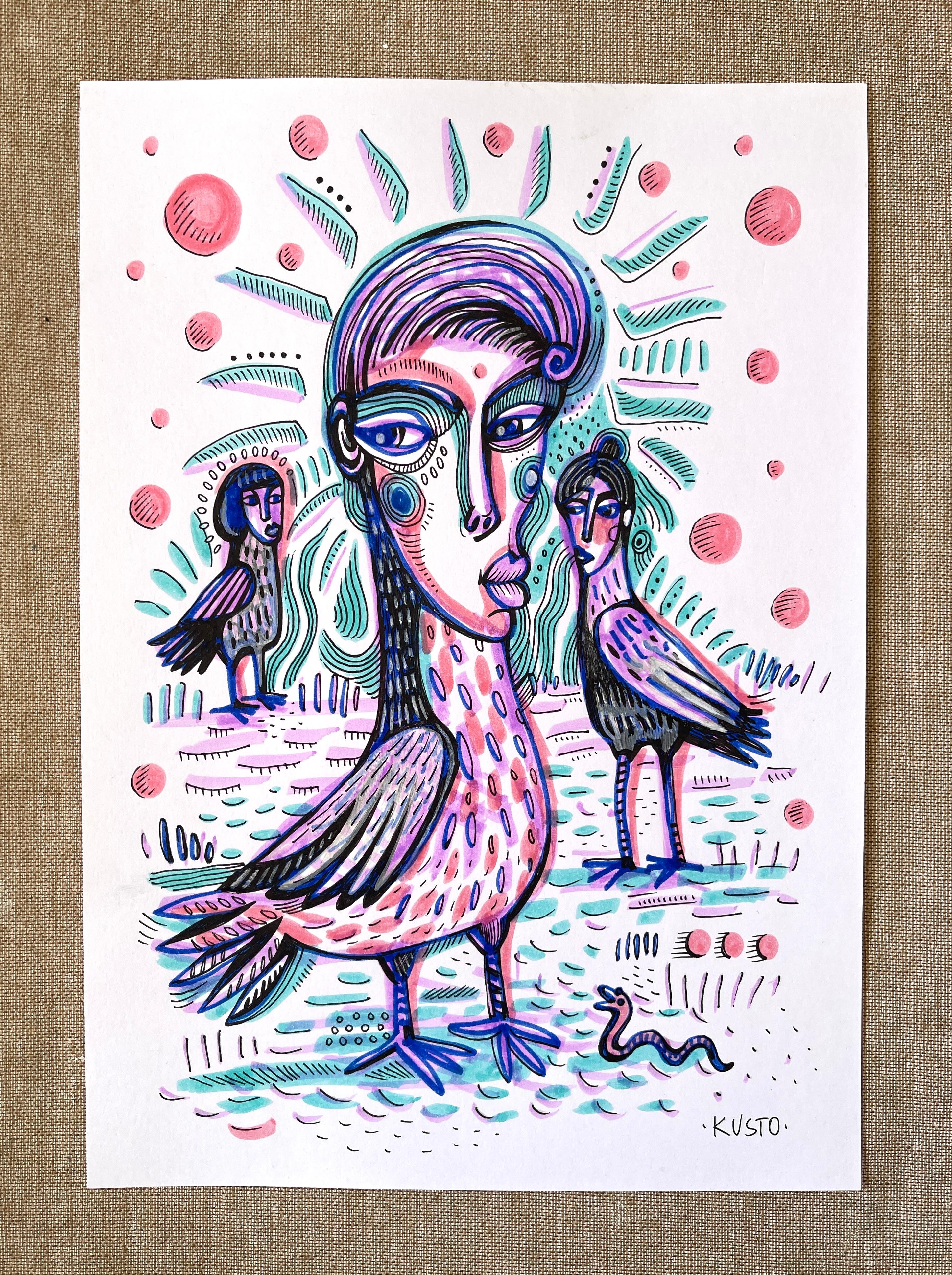 Originalkunstwerk von Daria Kusto.
Tinte  auf Papier.
Die magische Flussrealität...
Versand aus Spanien, sicher und schnell.