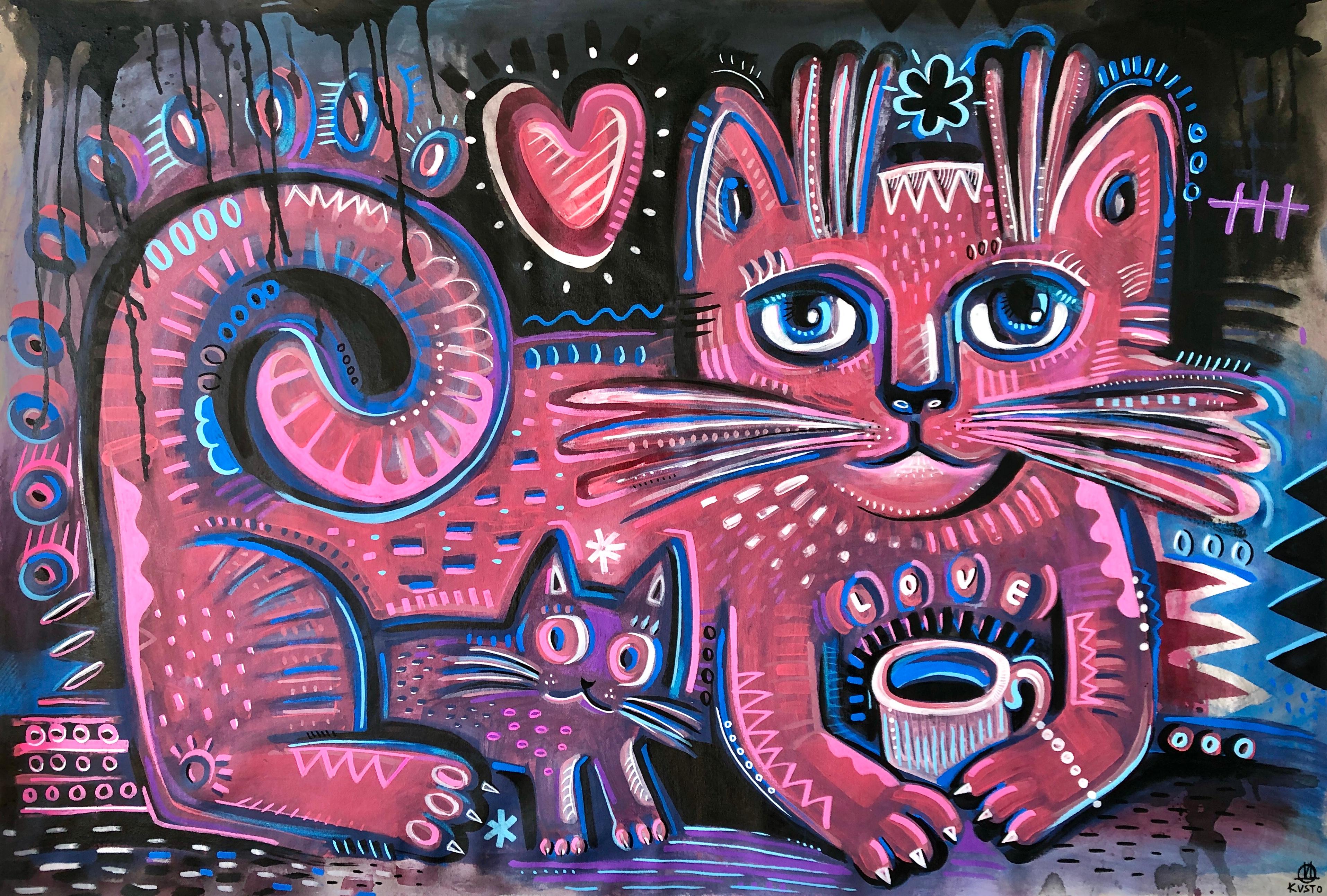 Daria Kusto Figurative Painting – PINK KATZEN