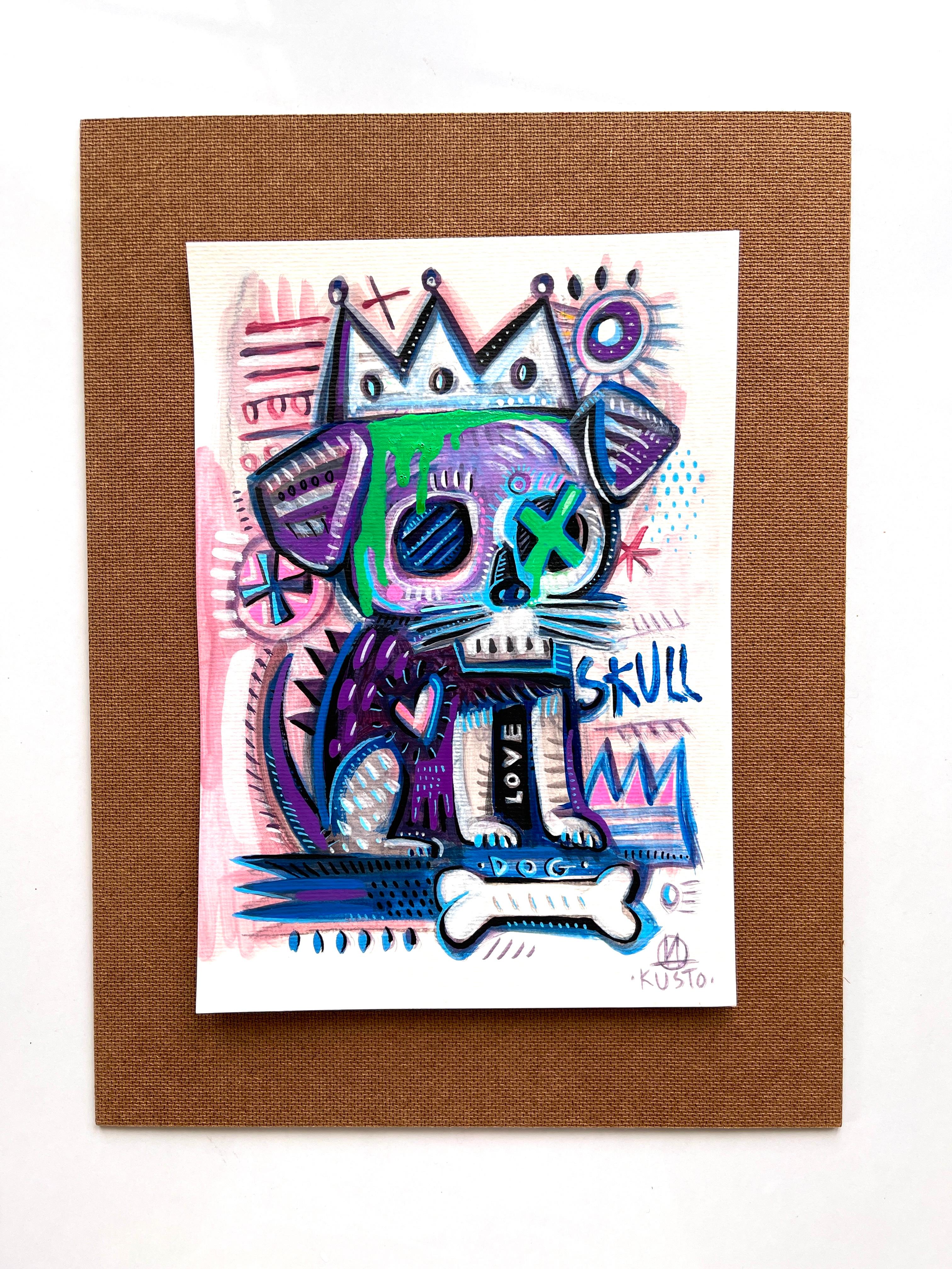 SKULL DOG - Gray Animal Painting by Daria Kusto