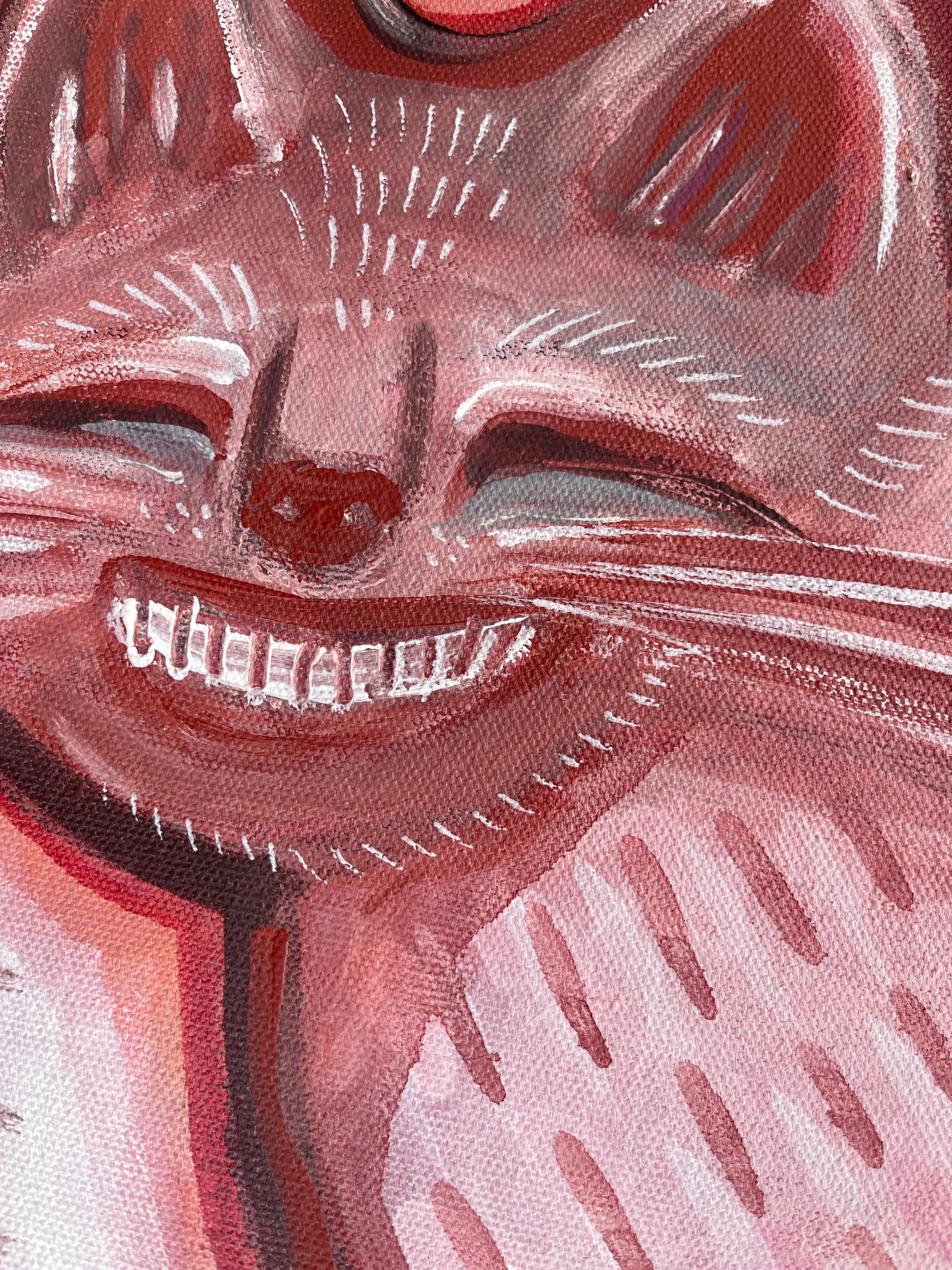 SMILING CAT - Pink Figurative Painting by Daria Kusto