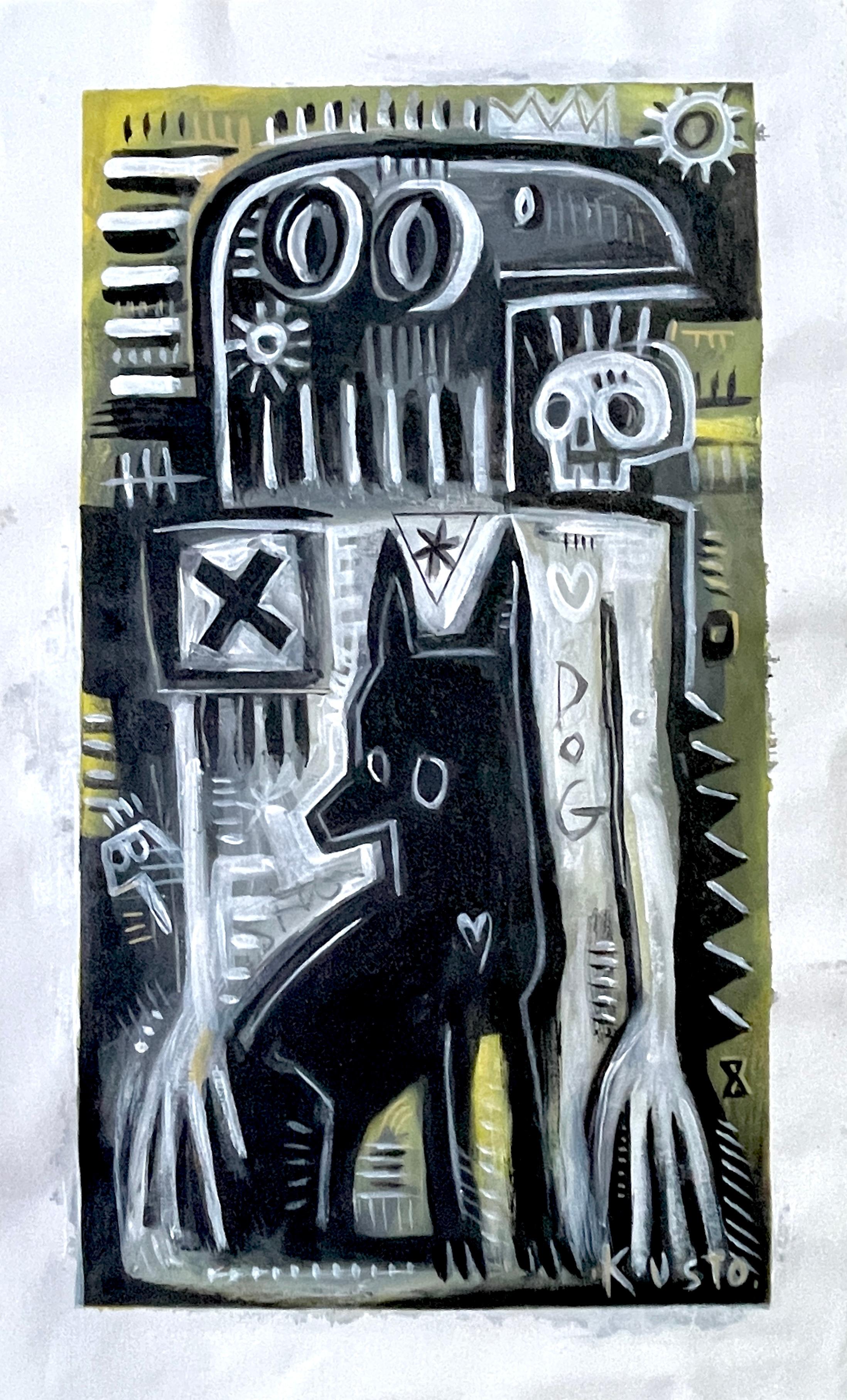 LE CHIEN NOIR ET LE DIEU THOT - Painting de Daria Kusto