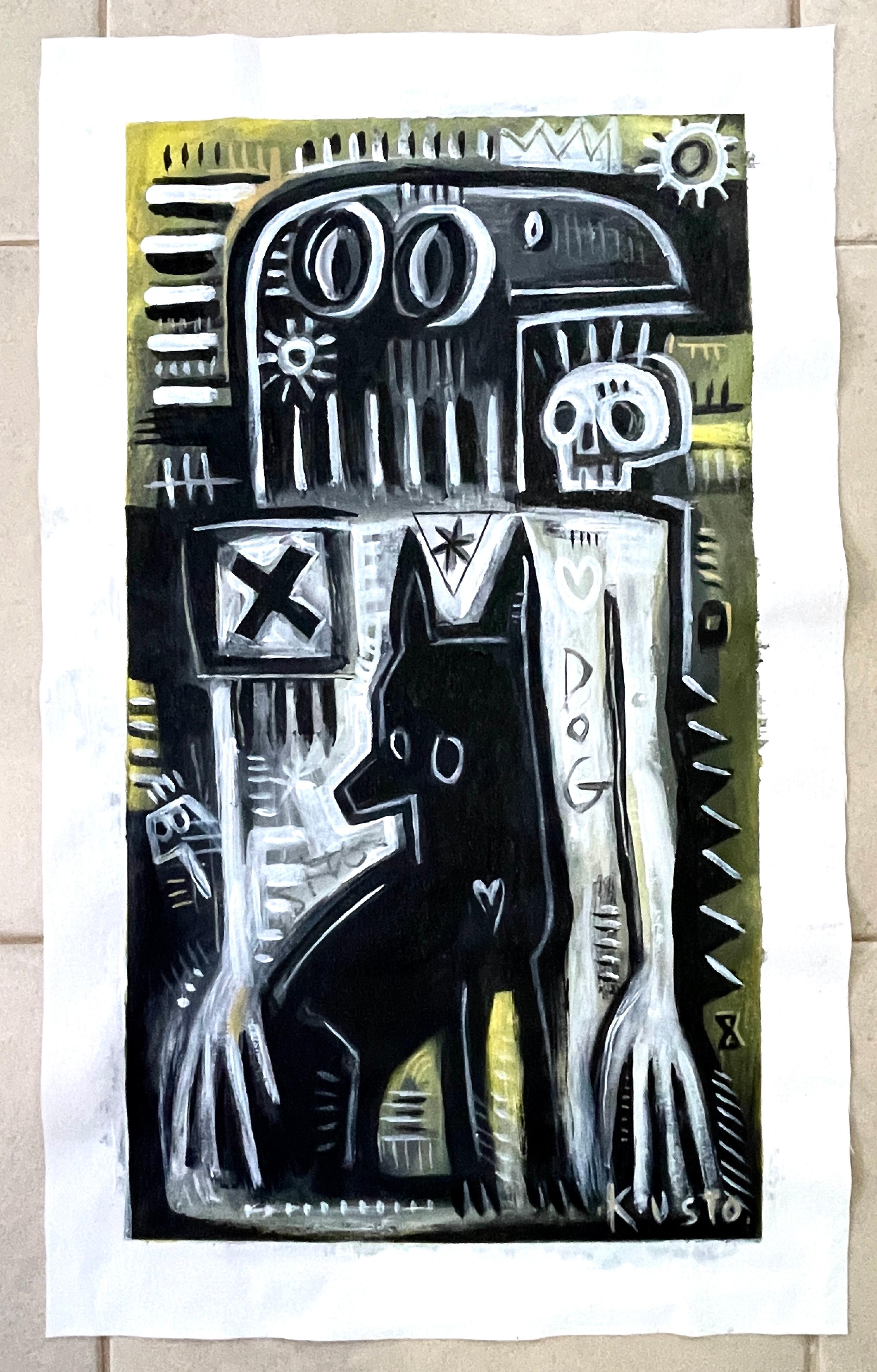 LE CHIEN NOIR ET LE DIEU THOT - Impressionnisme Painting par Daria Kusto