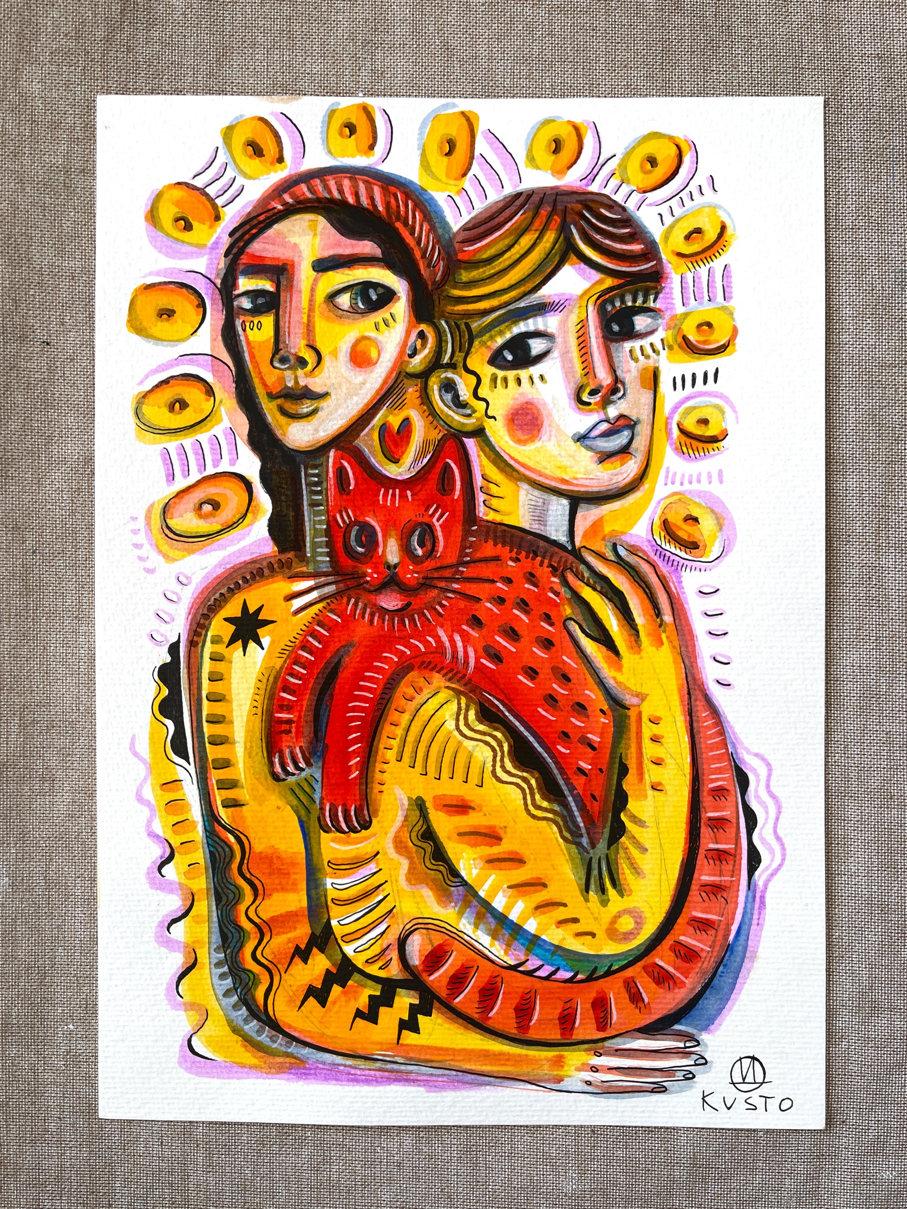 DEUX ET LE CHAT - Pop Art Art par Daria Kusto