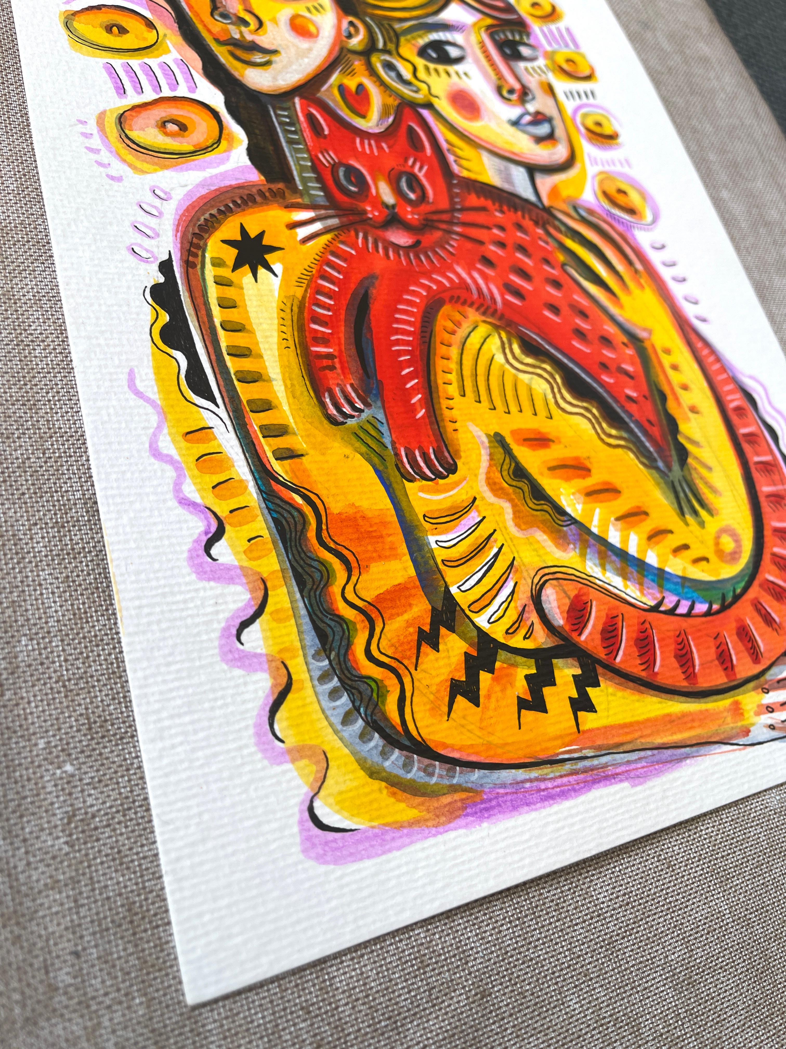 DEUX ET LE CHAT - Beige Portrait par Daria Kusto