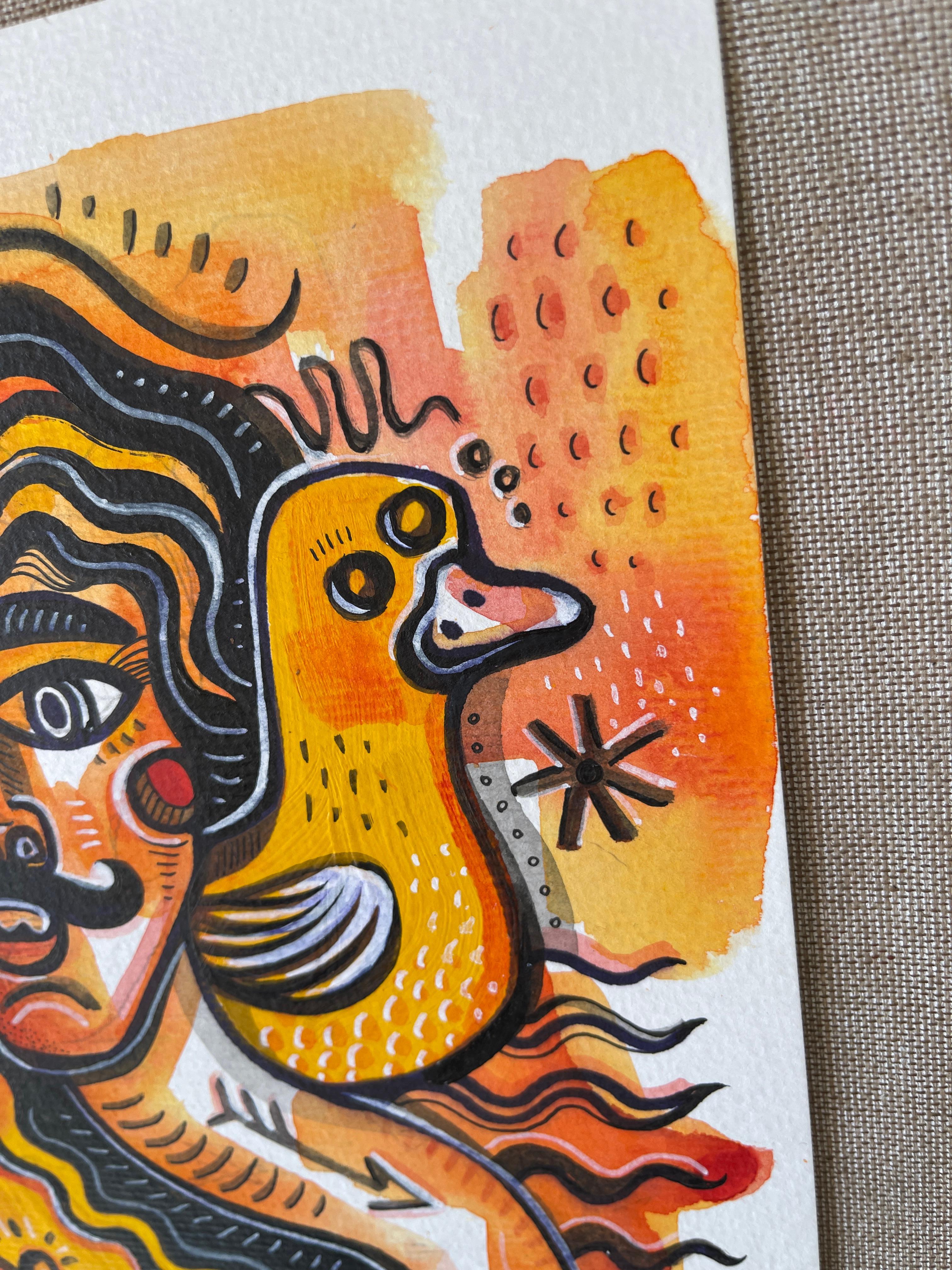 YELLOW DUCK - Jaune Animal Painting par Daria Kusto