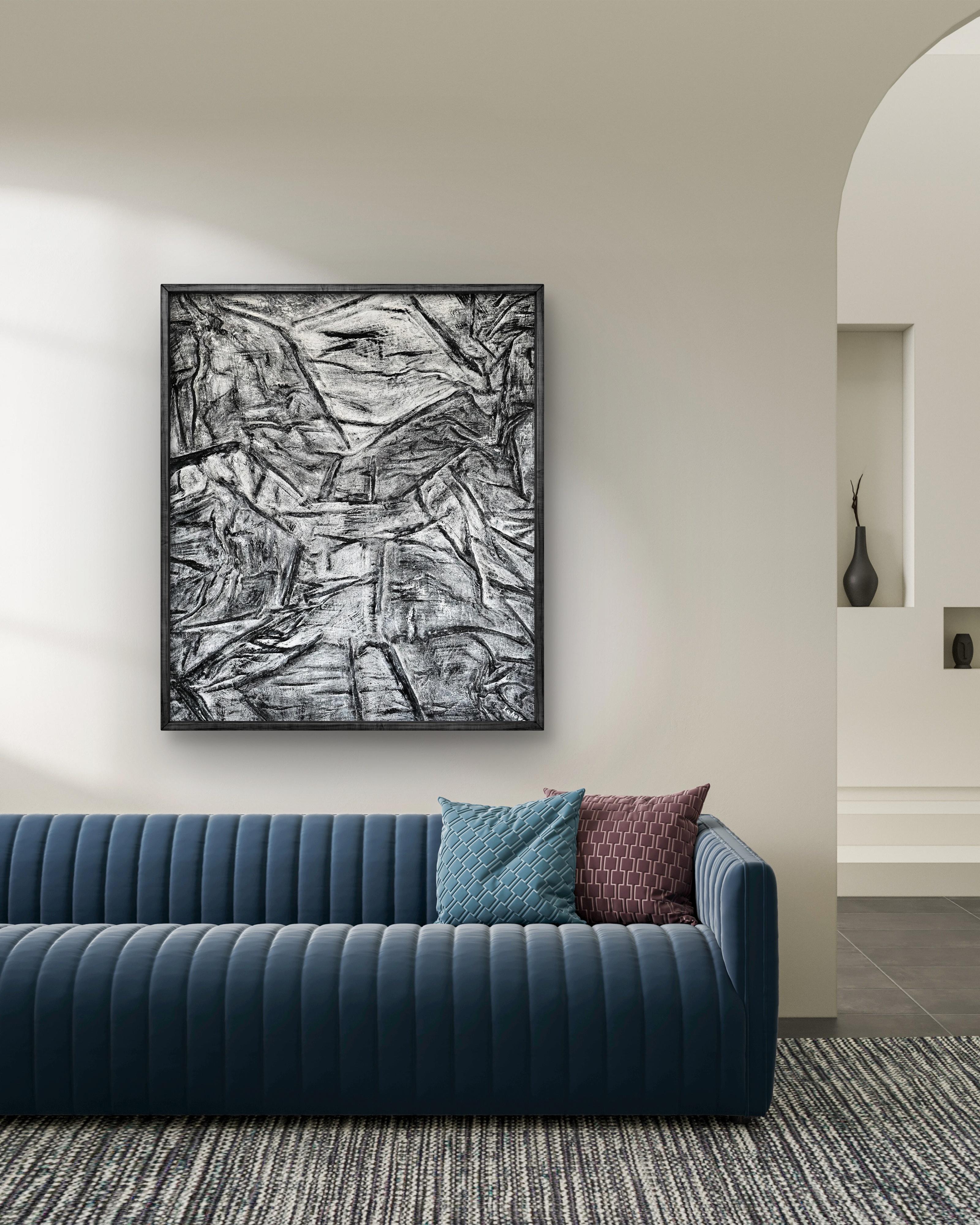 He. Lost Figure - Gray Abstract Painting by Daria Luhova