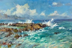 A New Day over the Ocean. Ocean, winter storm, big waves, Oahu, seascape