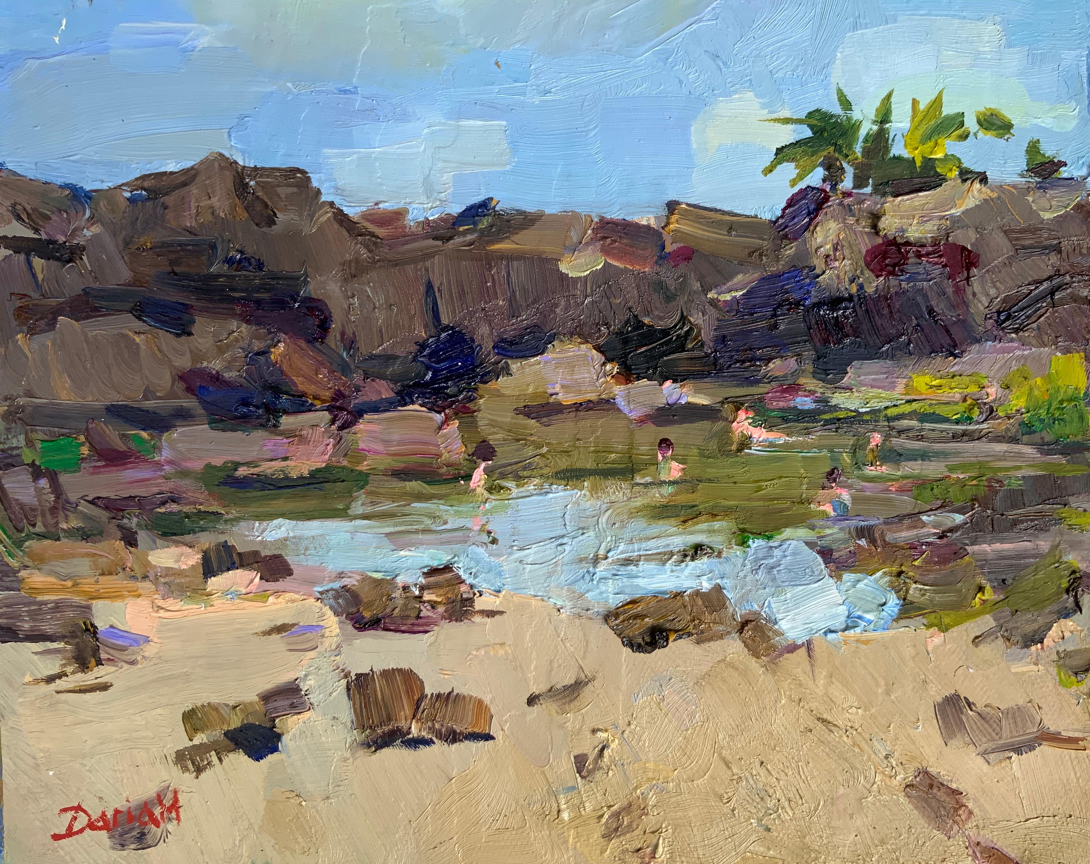 Les baigneurs de l'après-midi. Figures nues, baigneurs, plein air, atmosphère, lumière chaude - Painting de Daria Molostnova