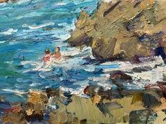 Bathers By the Rocks- Hawaiian Beach Scene, North Shore Oahu, Plein Air Painting