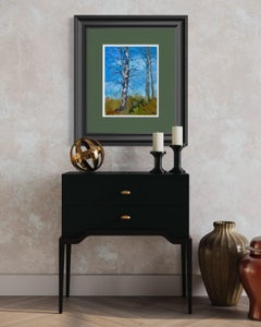 Birches in Spring. Spring landscape, birch trees, blue sky, impressionism