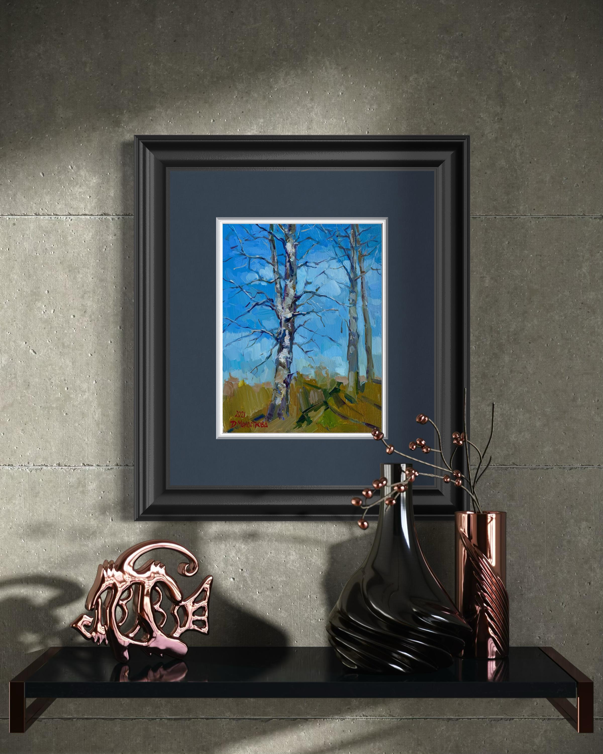 Betulle in primavera - Landscape Painting Blu di Daria Molostnova