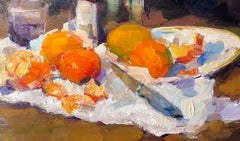 Bountiful Table. Sunlit Still Life, Mandarins, Citrus Fruit, Impressionism