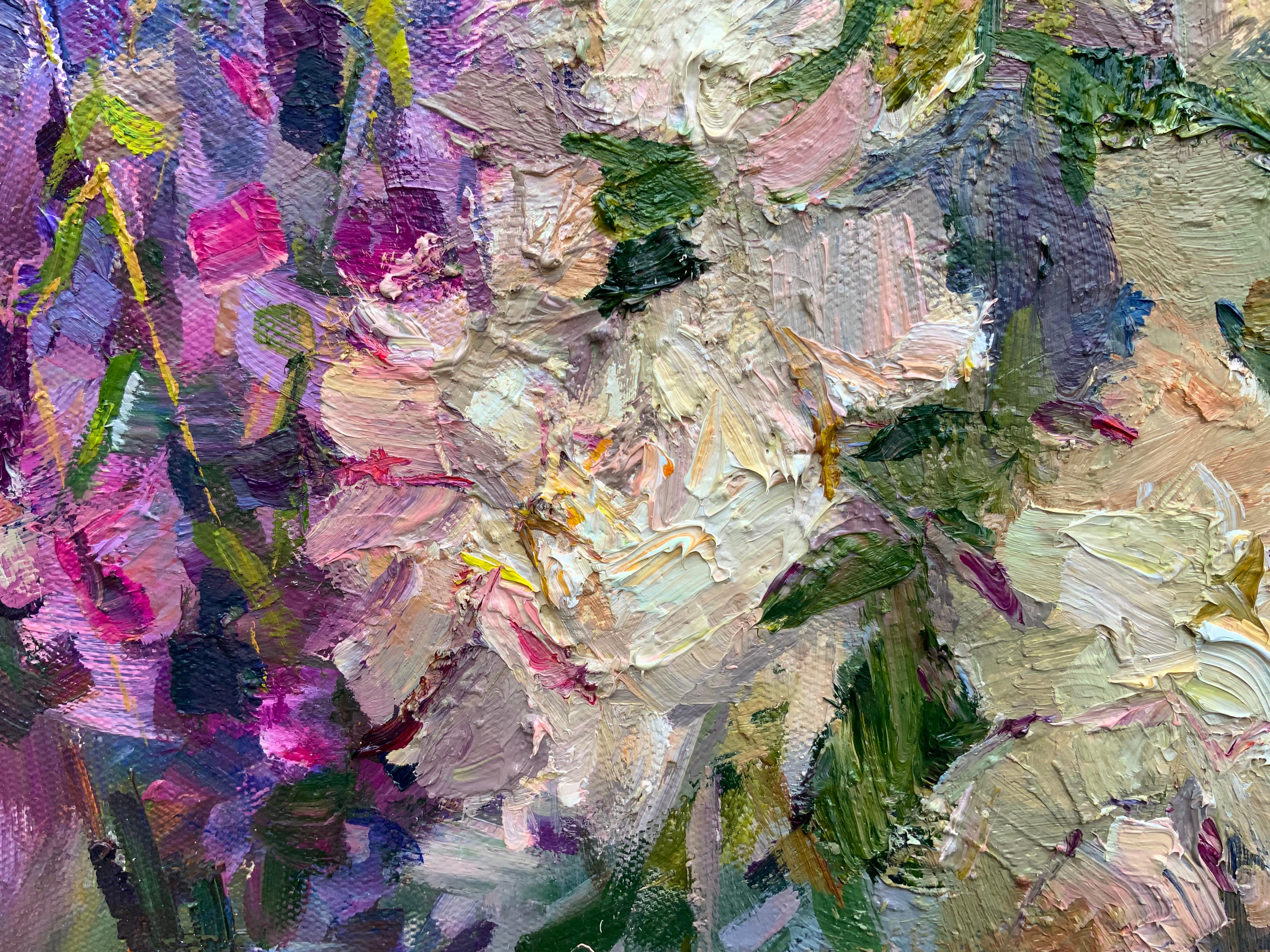 Bouquet e fragole - Still-Life Painting Marrone di Daria Molostnova