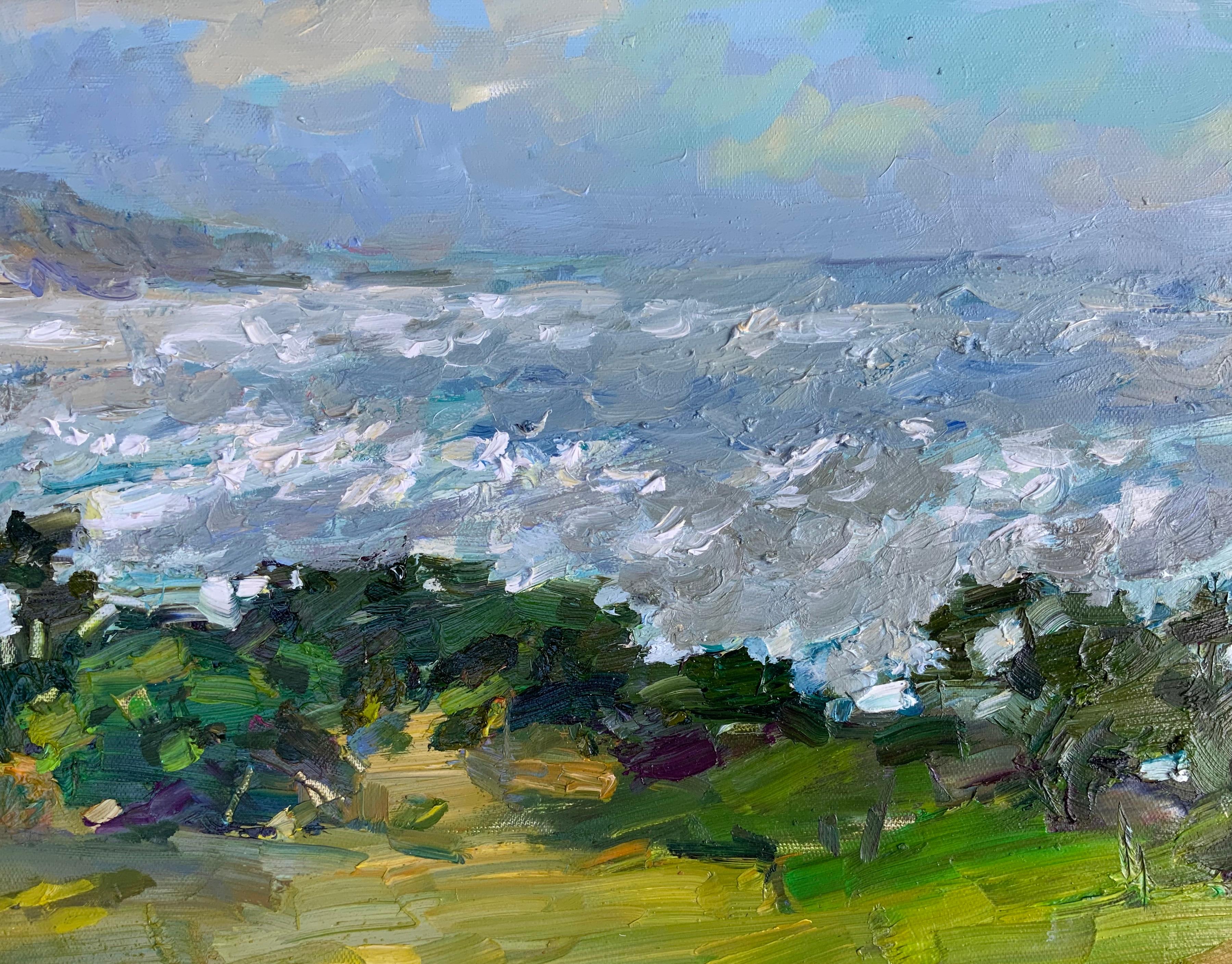Paisaje hawaiano, artista estadounidense, océano, tormenta, verano, impresionismo, reflejos, luz, pintura interior

Este cuadro se inspiró en los impresionistas franceses, que pretendían captar la luz resplandeciente y las formas que parecían