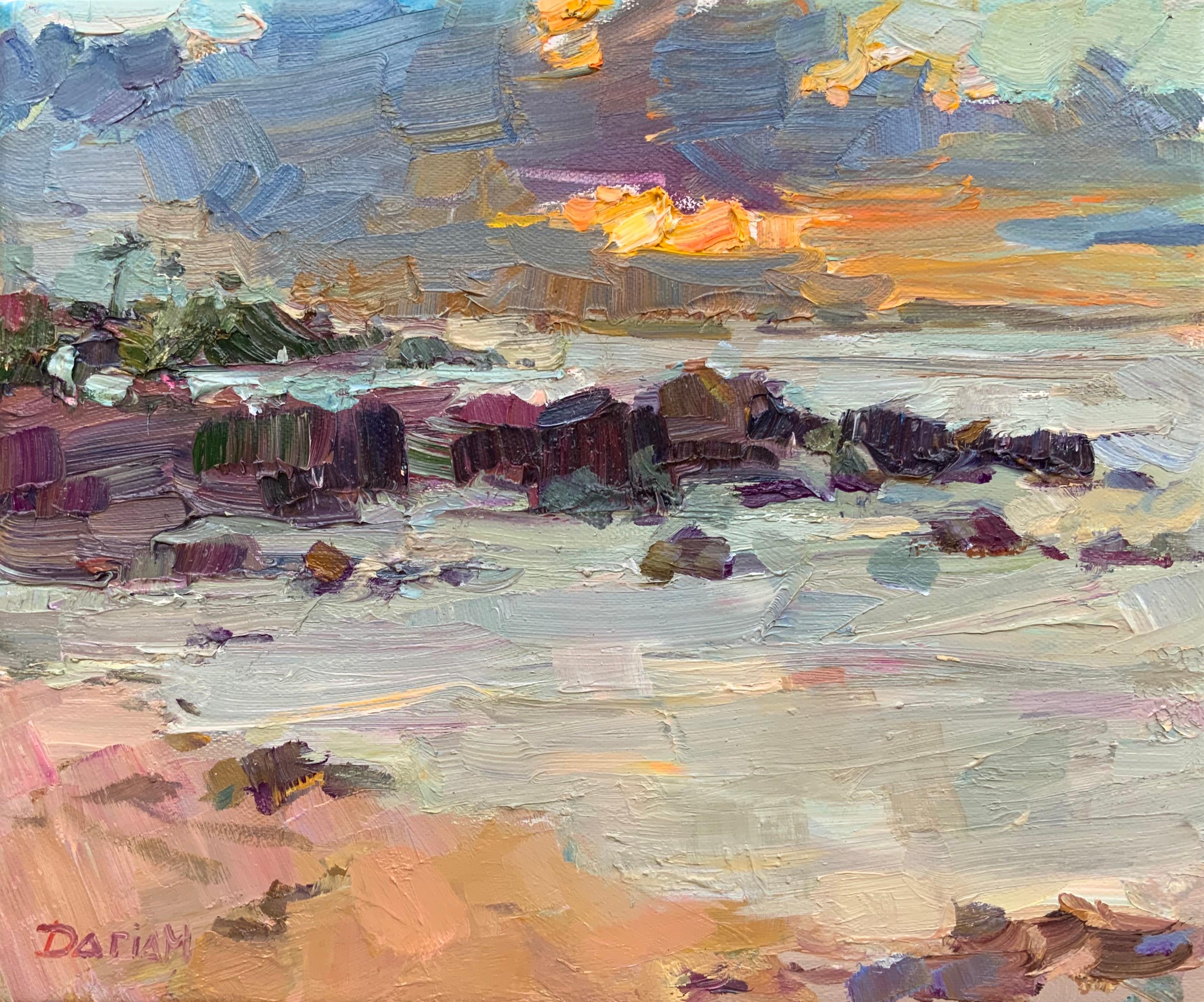 Daria Molostnova Landscape Painting – Das Ende des Tages