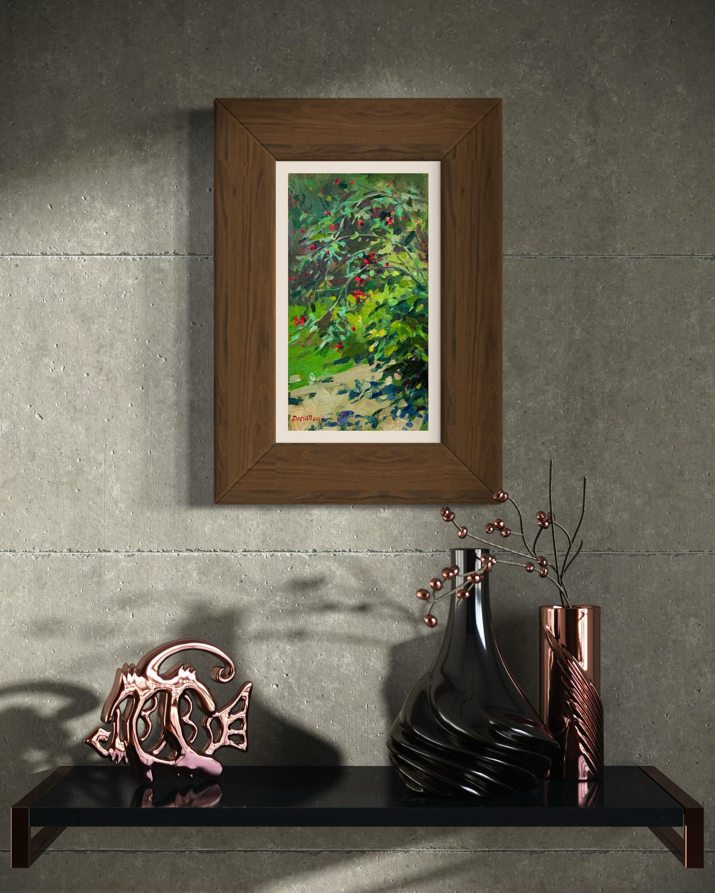 Hawaii, Hawaiian landscape, flowering garden, sunny day, plein air, American artist, American art

A small plein-air painting created in Hawaii from life.
It depicts Erythrina crista-galli — a plant widely loved across the islands for its rich red