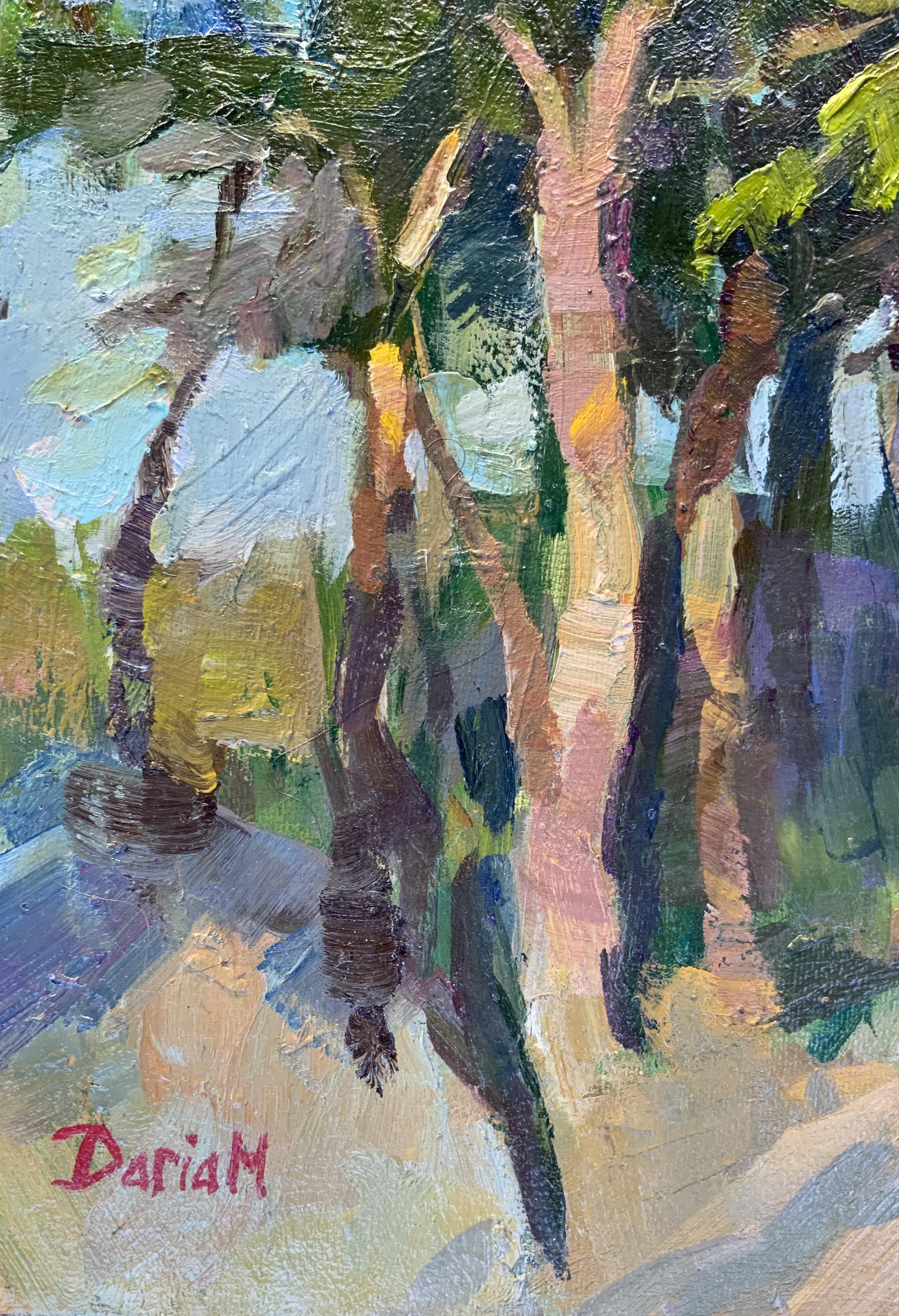 Blühender Baum. Afrikanischer Tulpenbaum (Schwarz), Landscape Painting, von Daria Molostnova