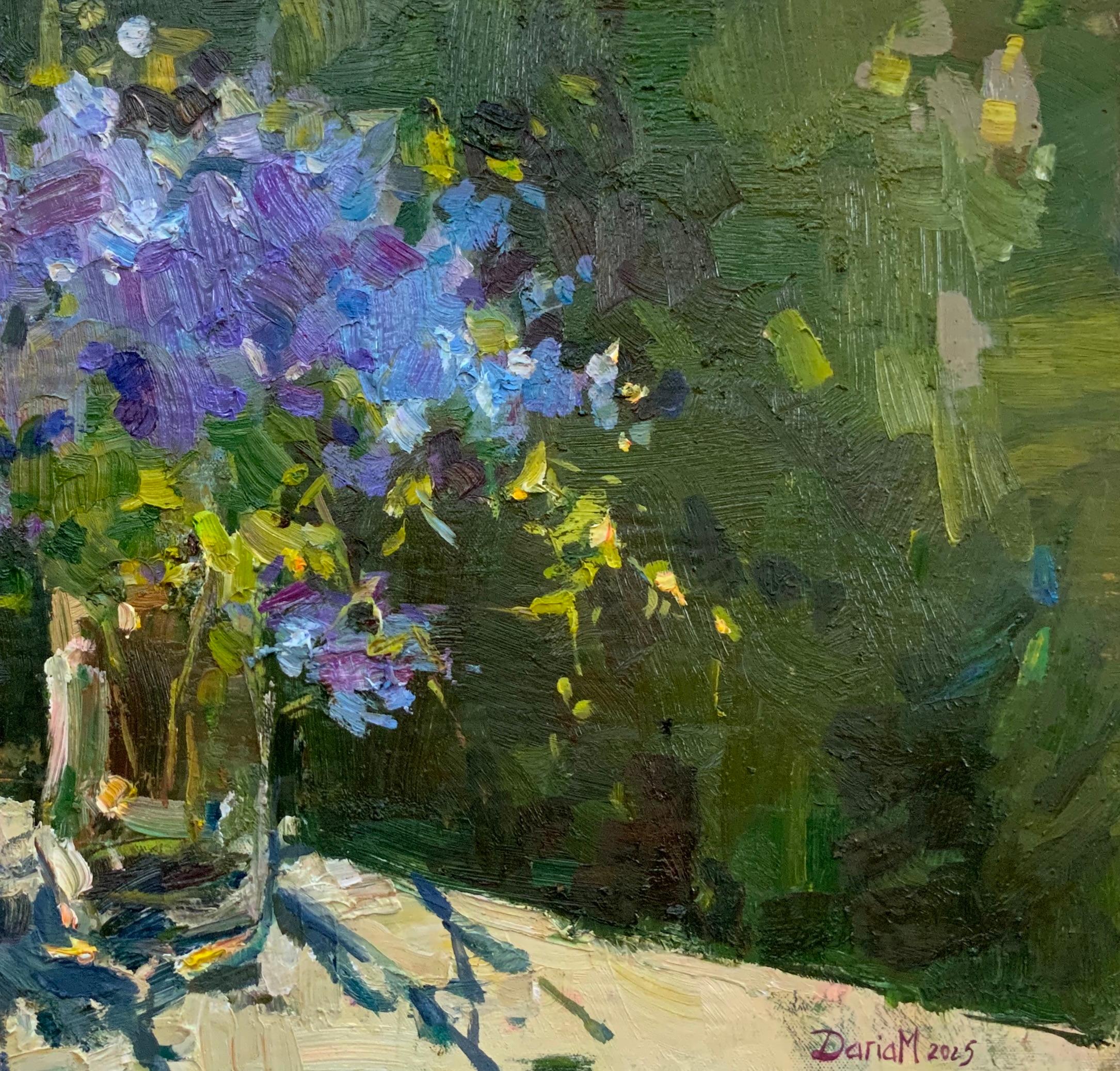 Flowers and Shadows - Black Abstract Painting by Daria Molostnova