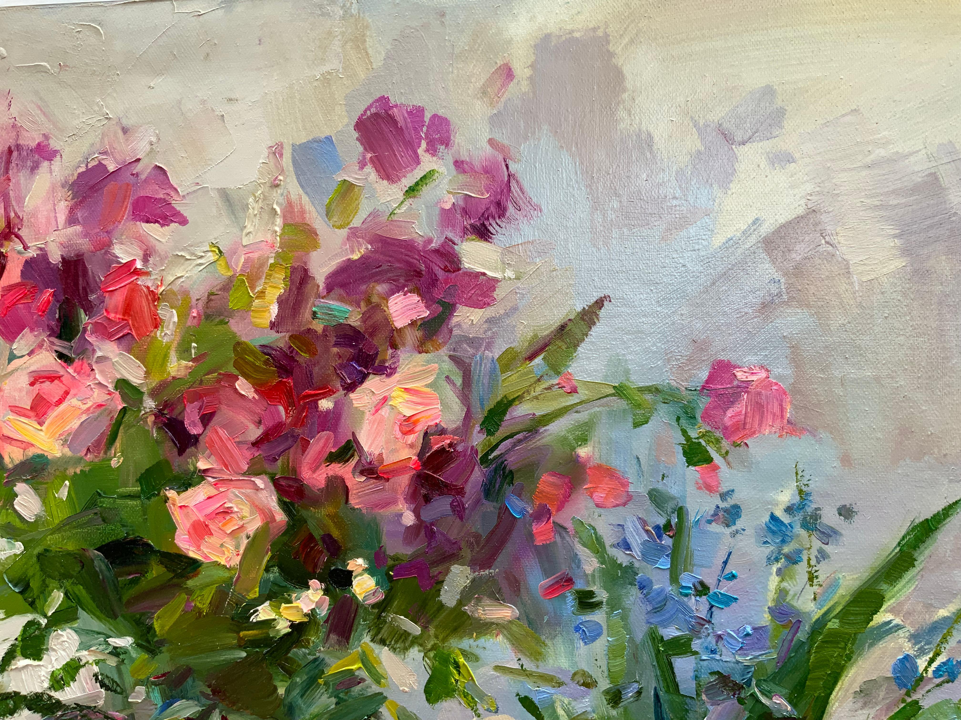 Blumen auf dem weißen Tisch (Impressionismus), Painting, von Daria Molostnova