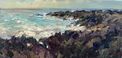 Glints of sunlight by the Distant Cliffs. Hawaii, North Shore, stormy ocean