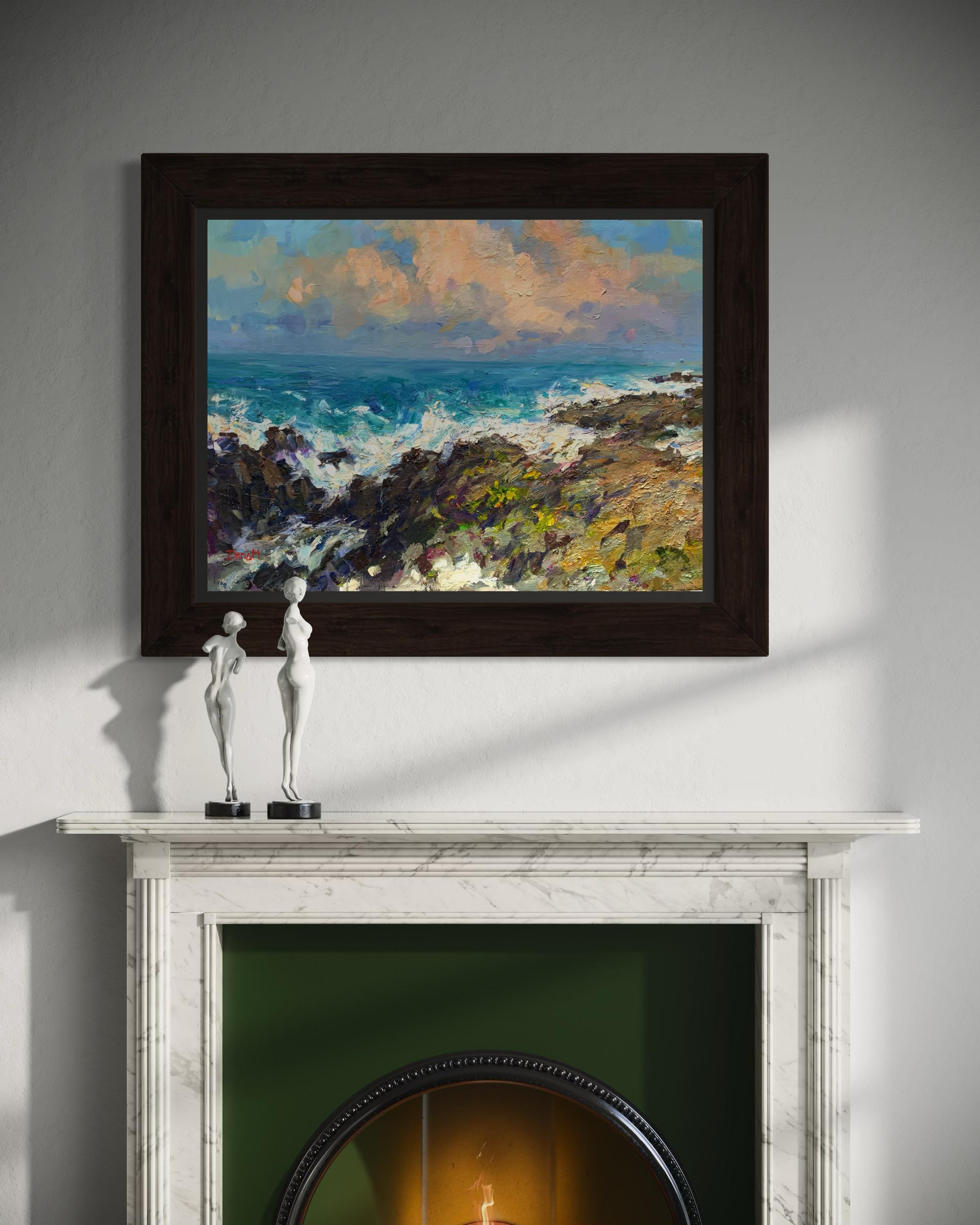 Hawaii. Ocean, storm, sunset, contrast, American artist, plein air For Sale 6