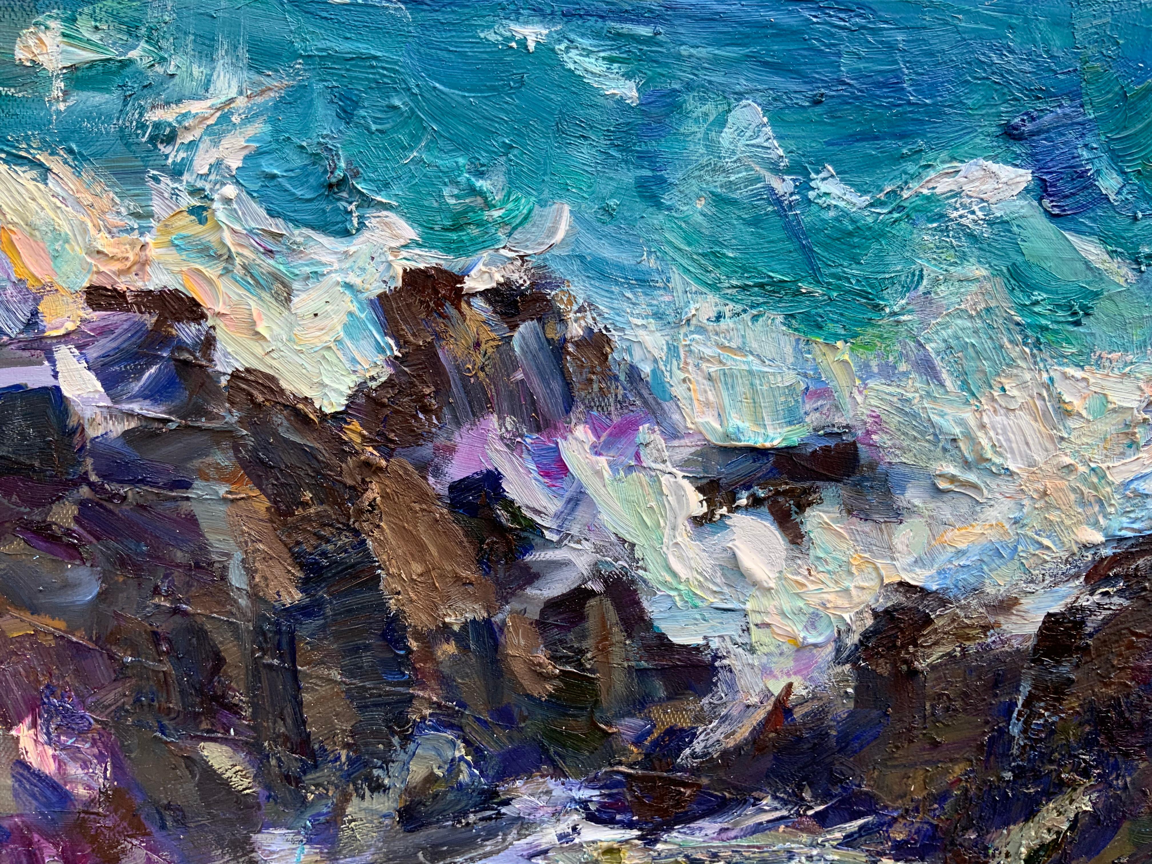 Hawaii. Ocean, storm, sunset, contrast, American artist, plein air For Sale 8