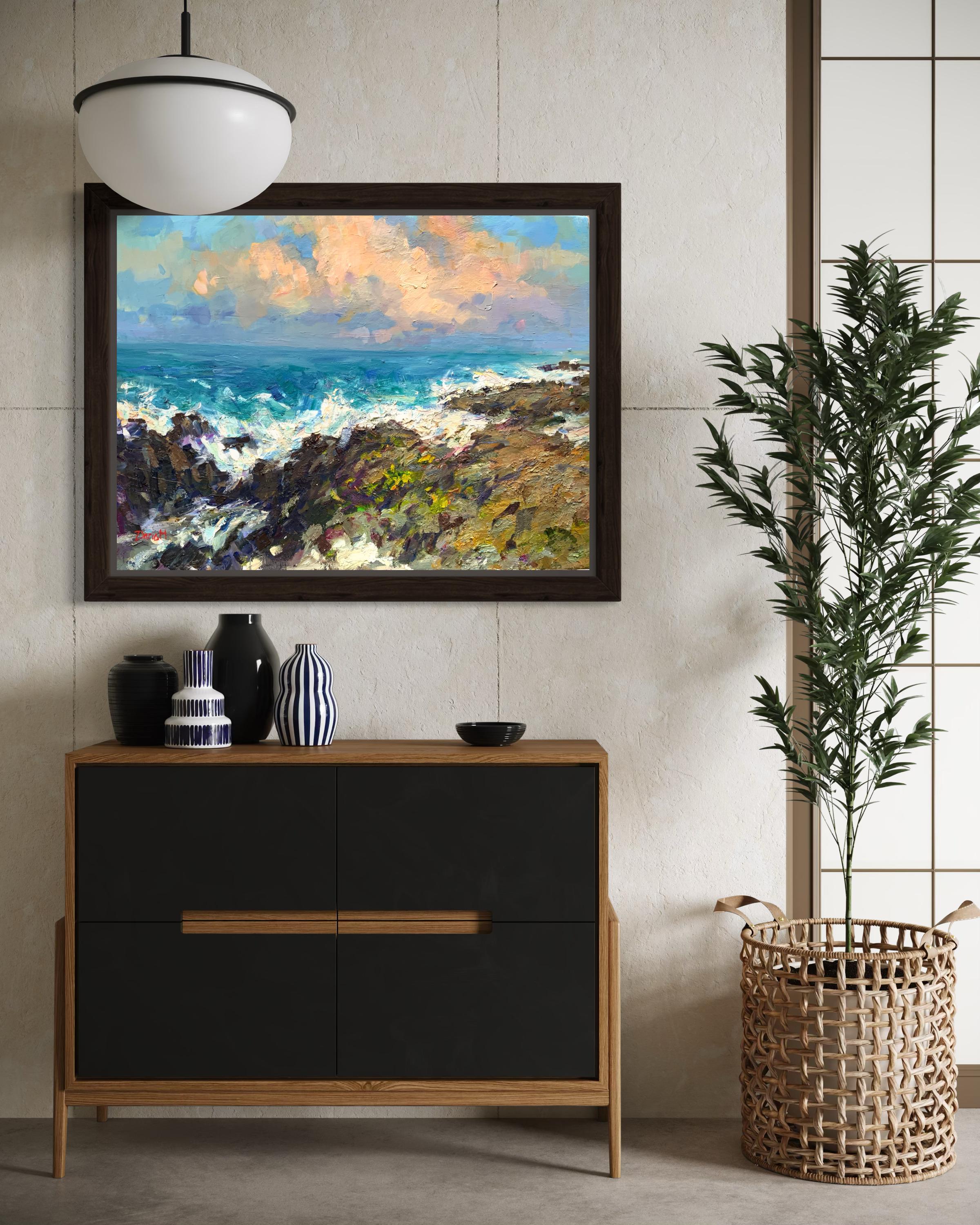 Hawaii. Ocean, storm, sunset, contrast, American artist, plein air For Sale 10