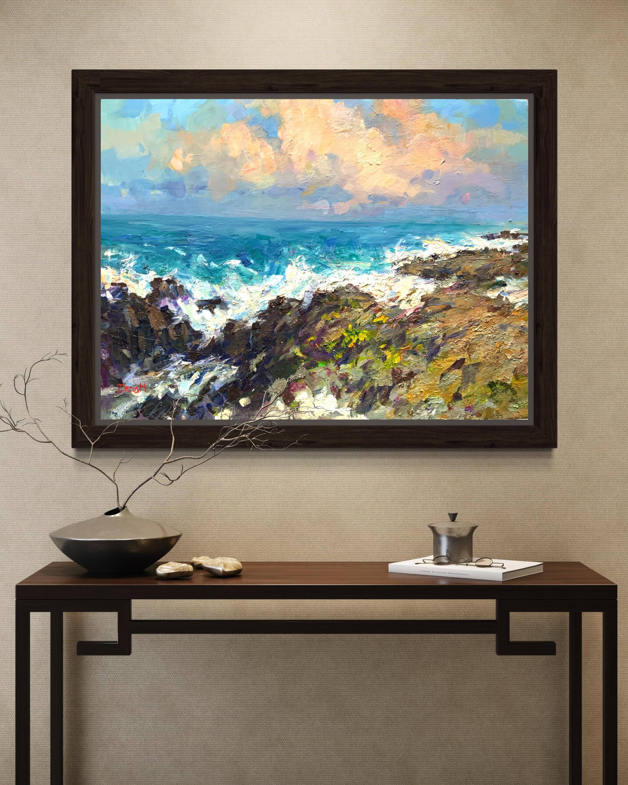 Hawaii. Ocean, storm, sunset, contrast, American artist, plein air For Sale 11