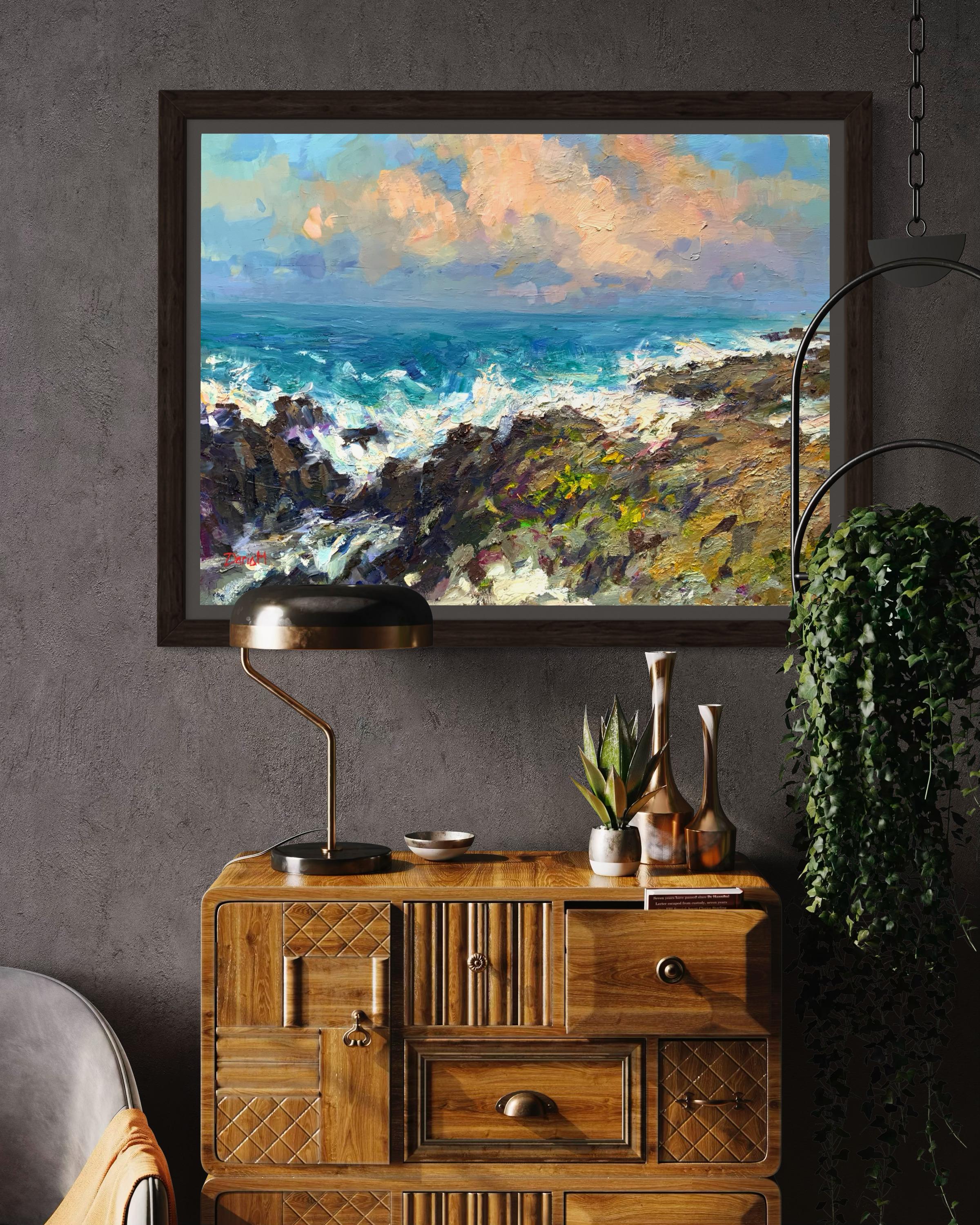 Hawaii. Ocean, storm, sunset, contrast, American artist, plein air For Sale 12