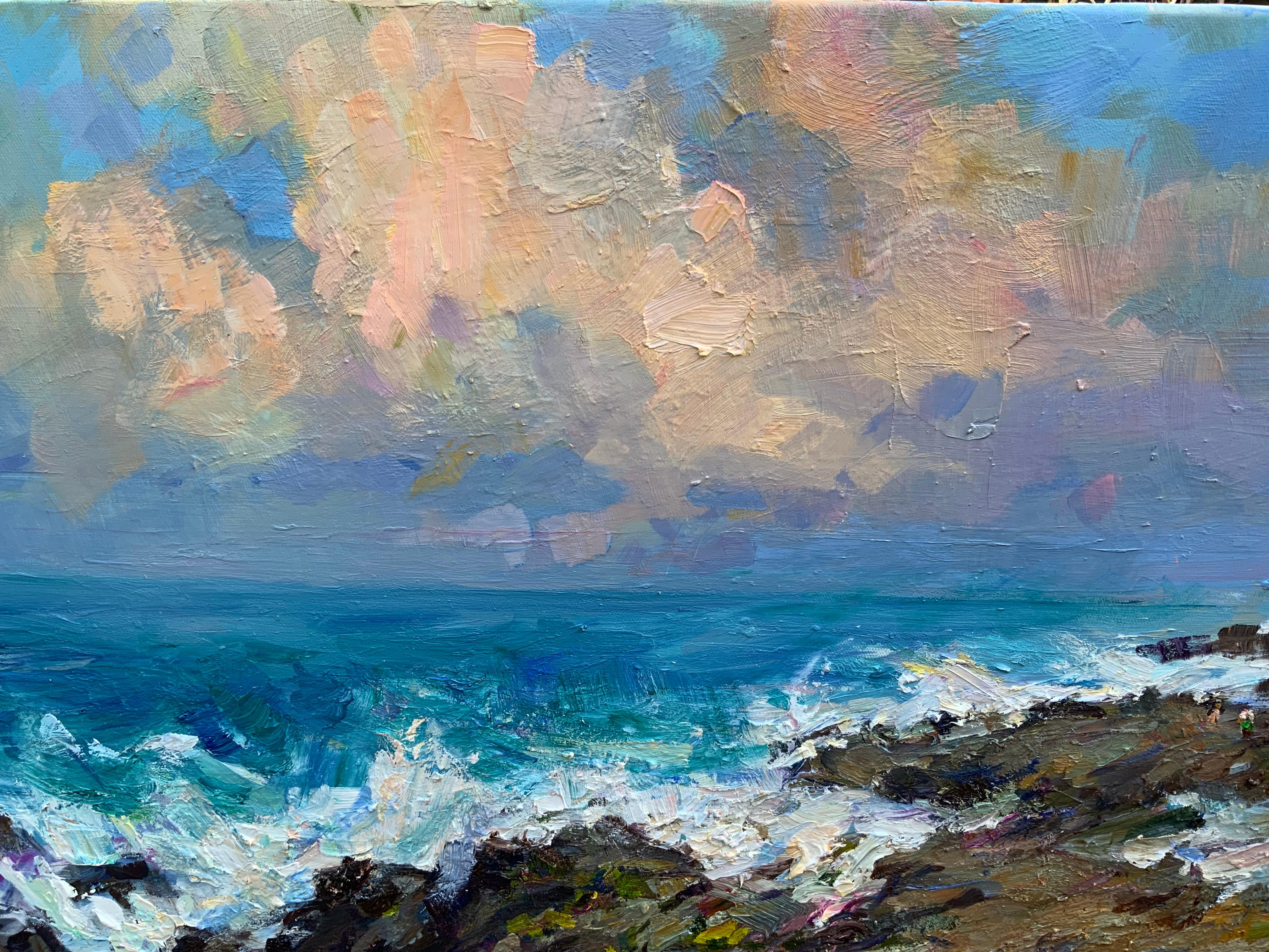 Hawaii. Ocean, storm, sunset, contrast, American artist, plein air For Sale 1