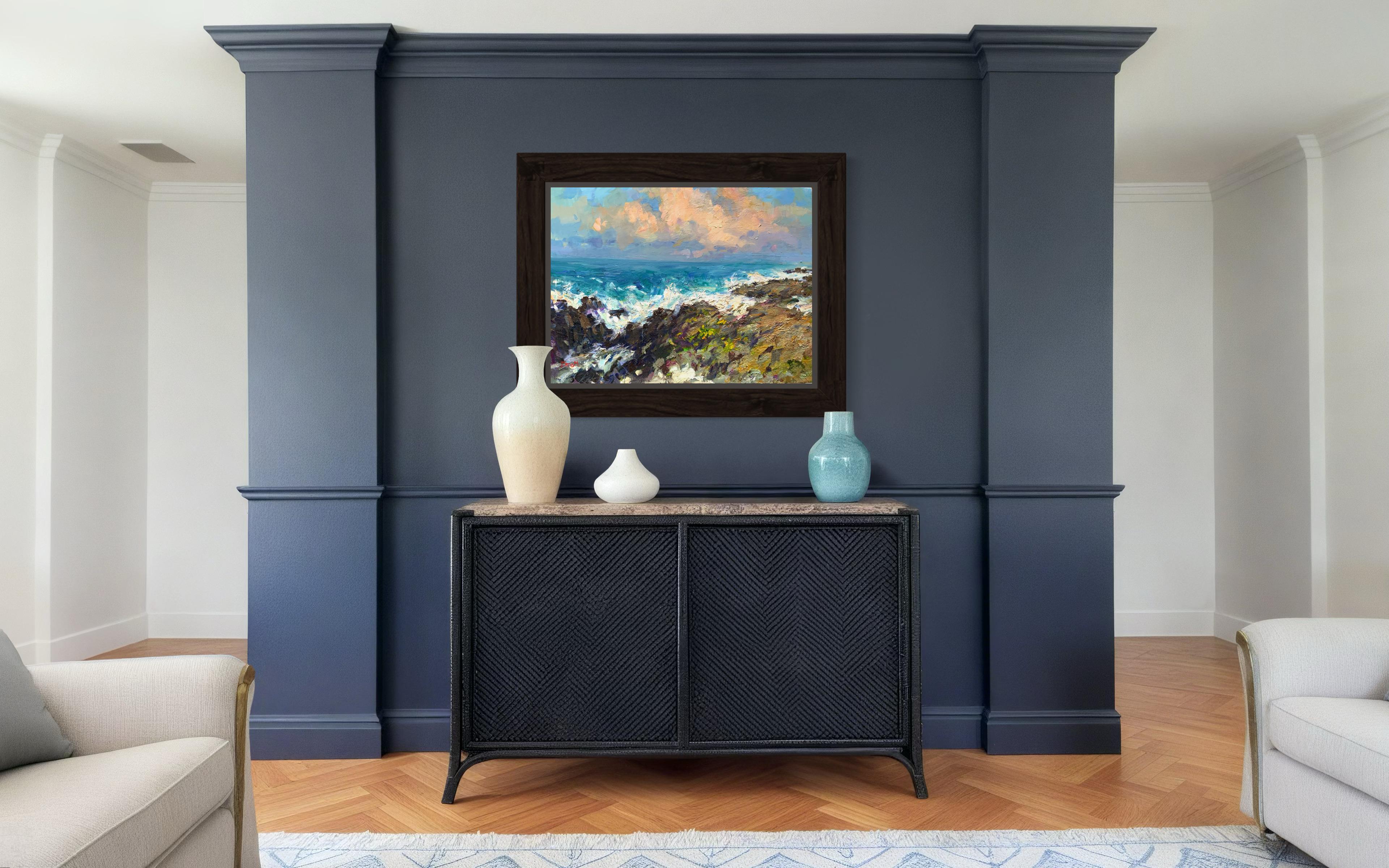 Hawaii. Ocean, storm, sunset, contrast, American artist, plein air For Sale 3