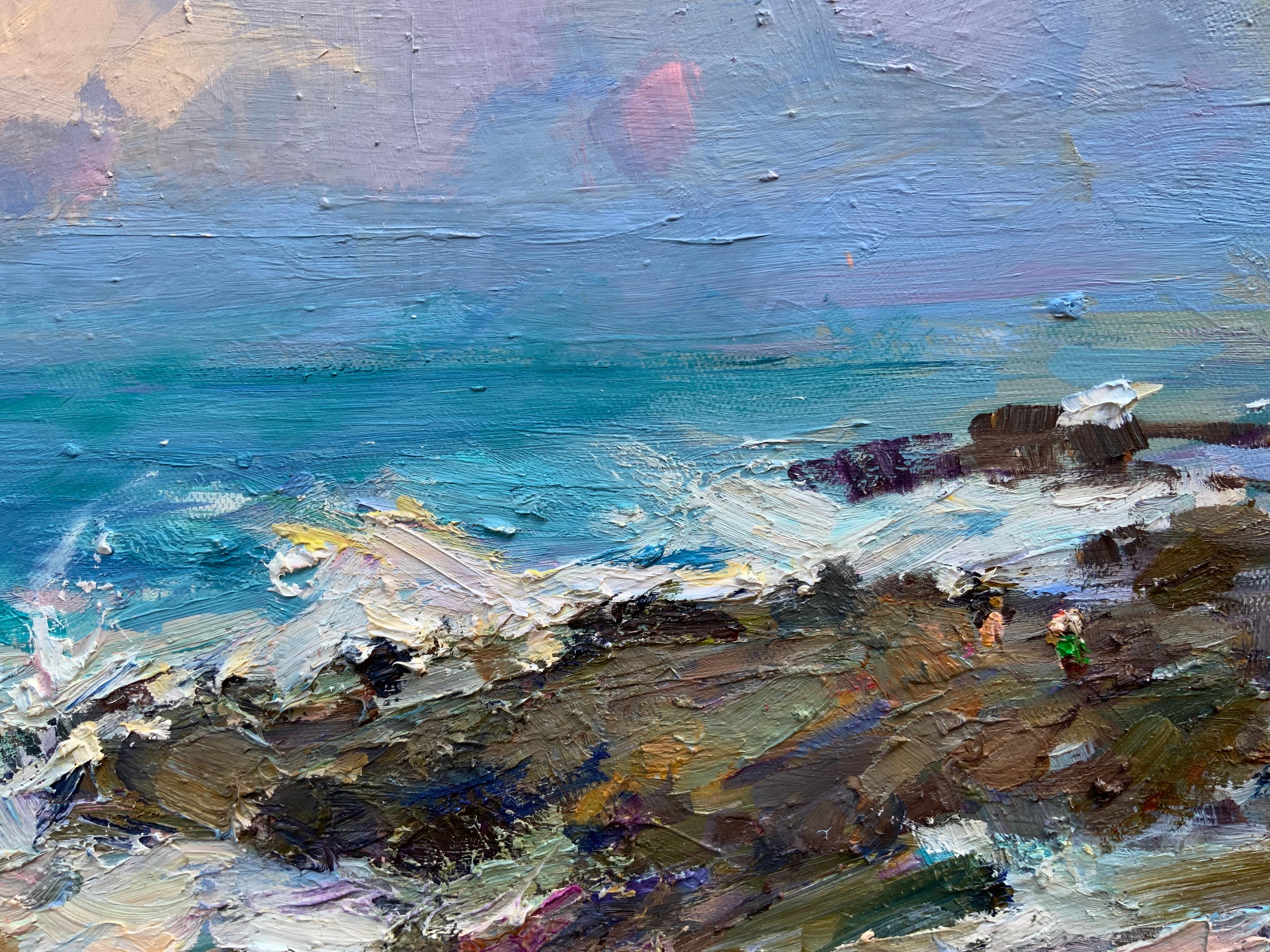 Hawaii. Ocean, storm, sunset, contrast, American artist, plein air For Sale 4