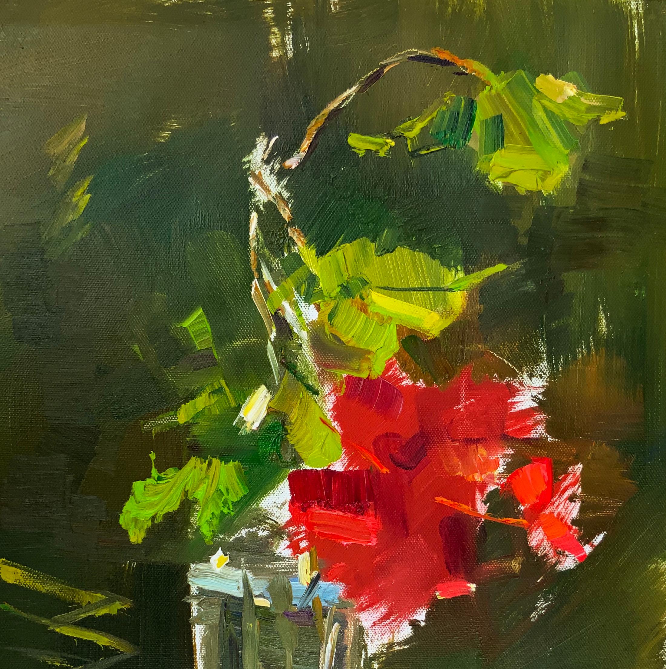Roter Hibiskus in der Sonne – Painting von Daria Molostnova