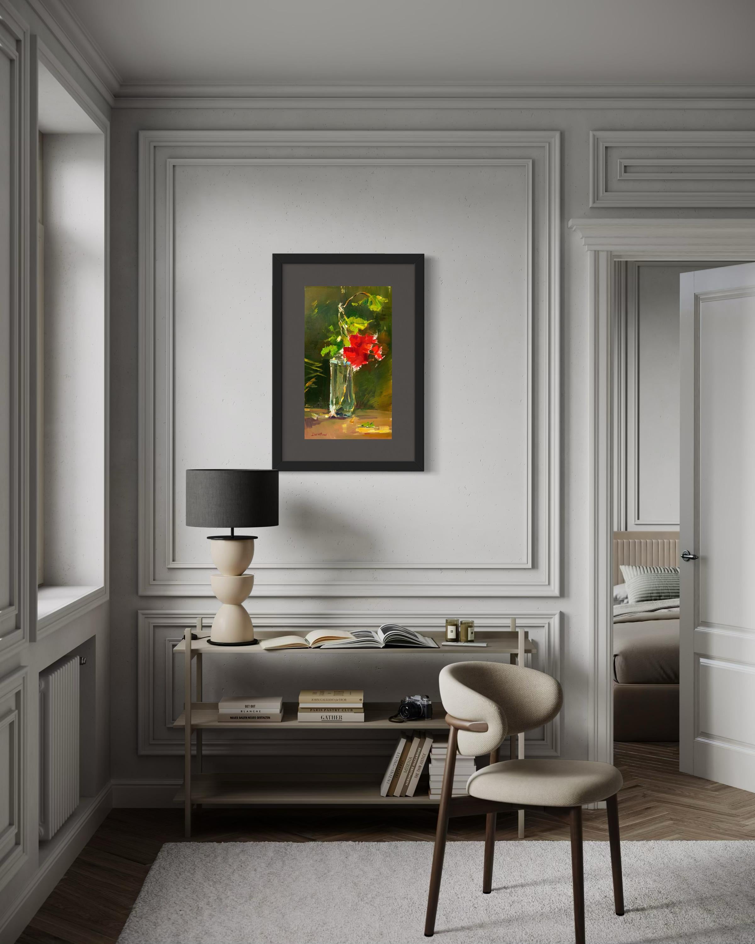 Roter Hibiskus in der Sonne (Braun), Still-Life Painting, von Daria Molostnova