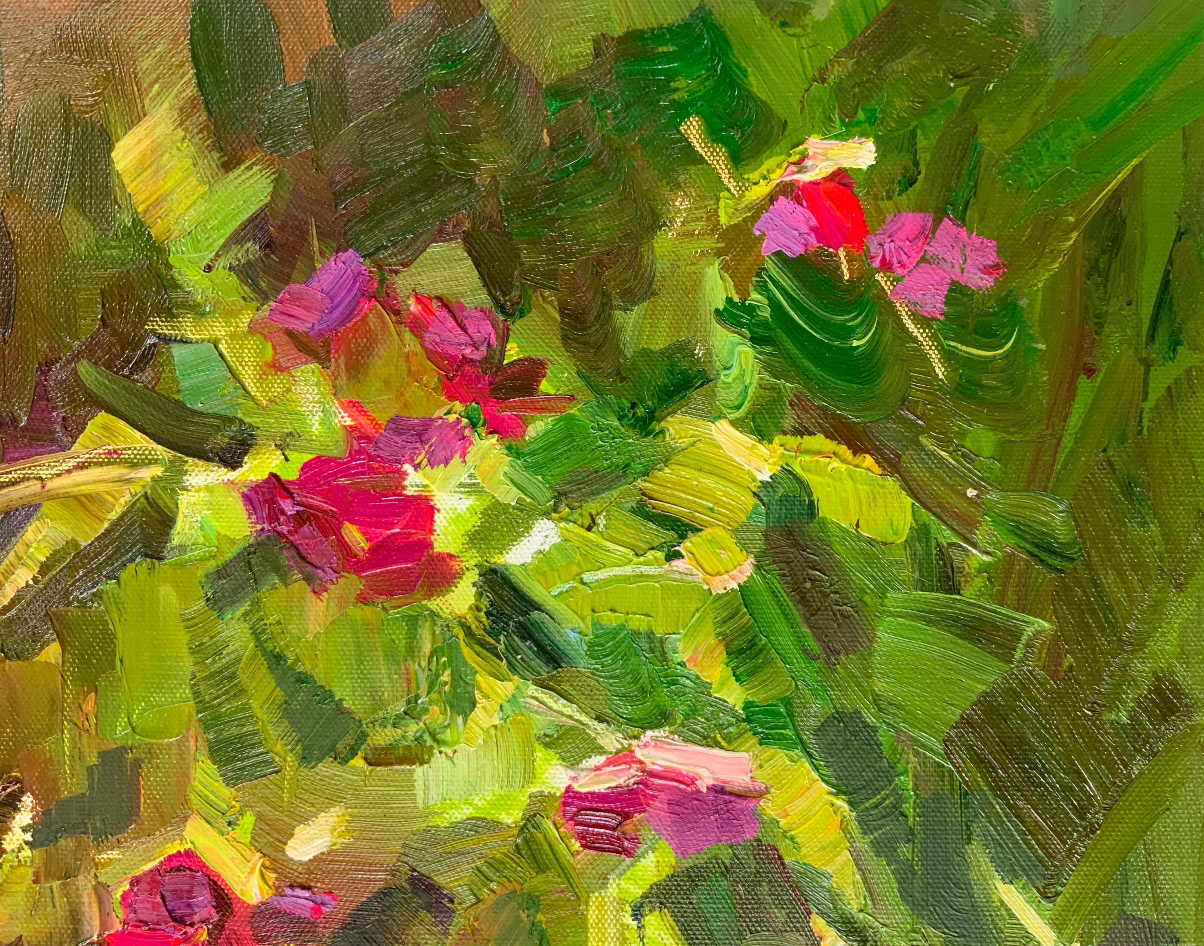 Impatiens in Sunlight - Brown Still-Life Painting by Daria Molostnova