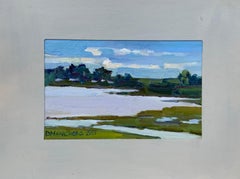 Lake. Northern landscape, quiet water, moody sky, impressionism
