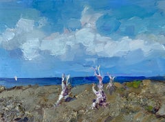 Landscape with Dry Trees. Hawaiian coastal landscape, ocean view, plein air