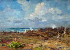 Lava Cliffs - Hawaii Landscape Painting, Ocean Sky, Plein Air, American Artist