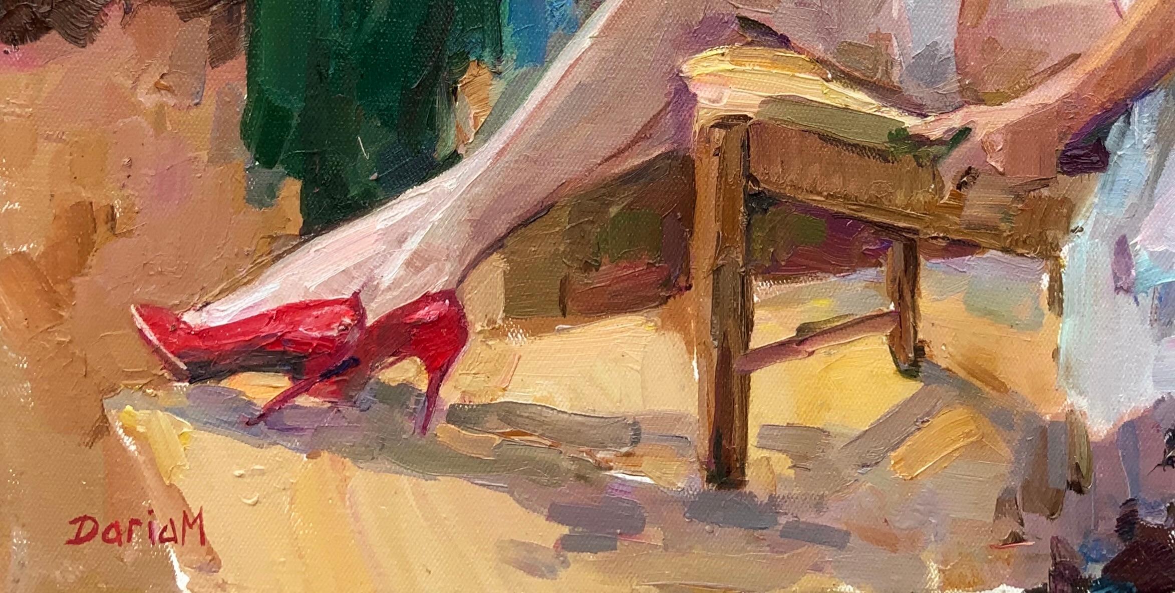 Model in the Studio: Pause with Rose - Painting by Daria Molostnova