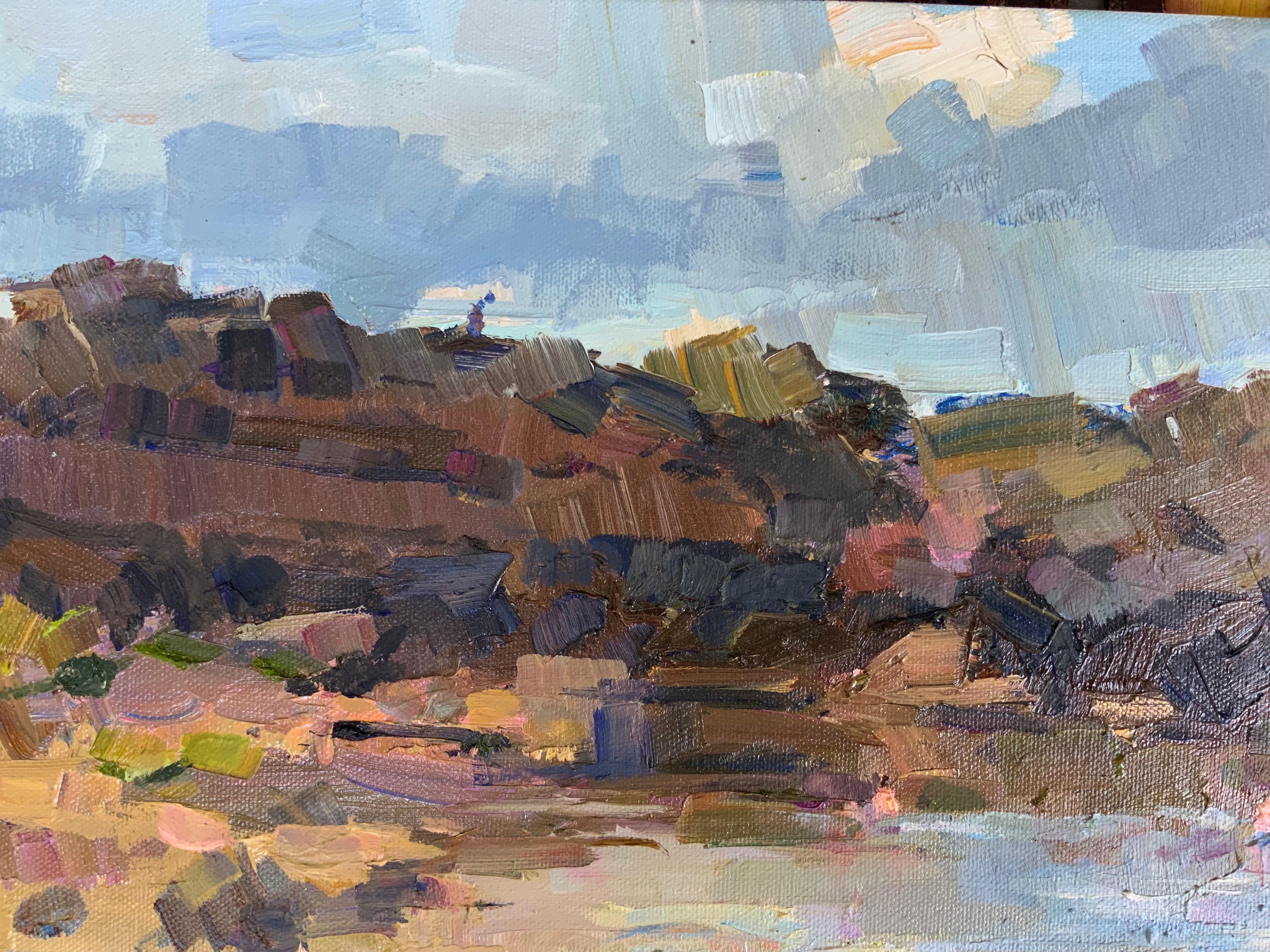 Momente am Wasser (Grau), Landscape Painting, von Daria Molostnova
