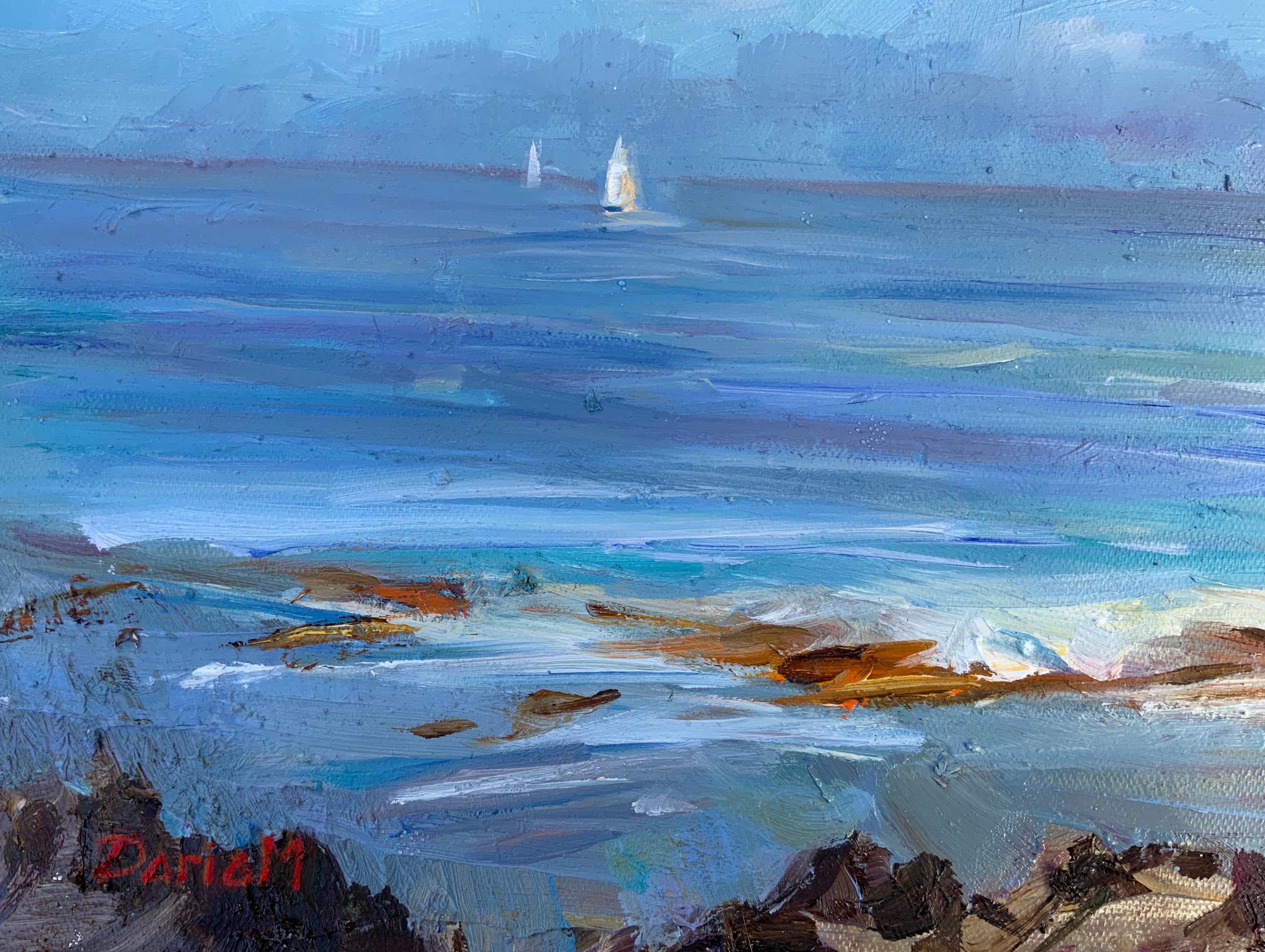 Morning Between Storms. Spring, ocean, light, sunrise, marine art, natural light - Realist Painting by Daria Molostnova