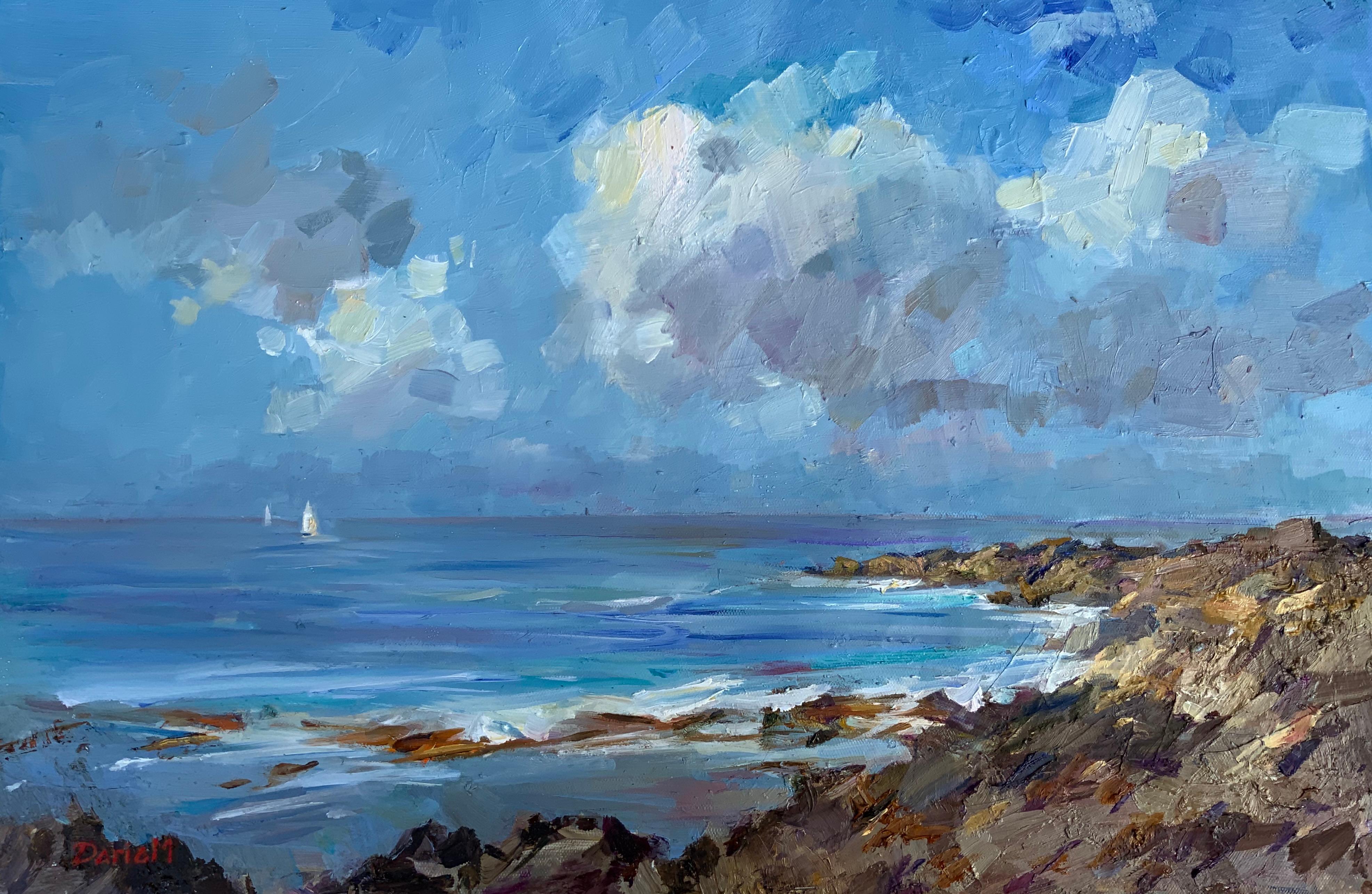 Daria Molostnova Landscape Painting - Morning Between Storms. Spring, ocean, light, sunrise, marine art, natural light