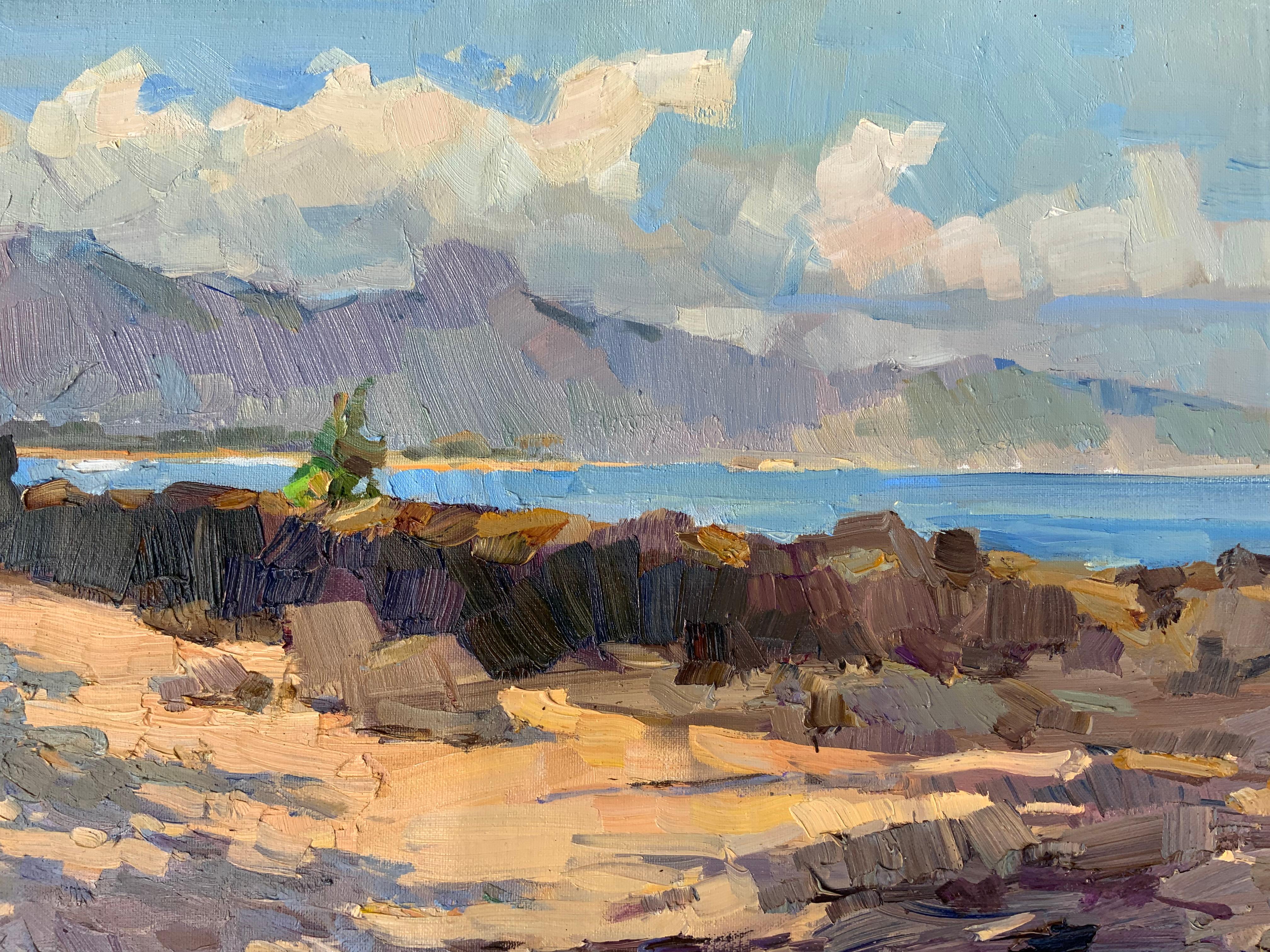 Morgenschatten auf dem Sand zwischen den Klippen – Painting von Daria Molostnova