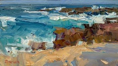 Morning Sunlit Stones - Hawaiian Seascape, Plein Air Study, American Artist