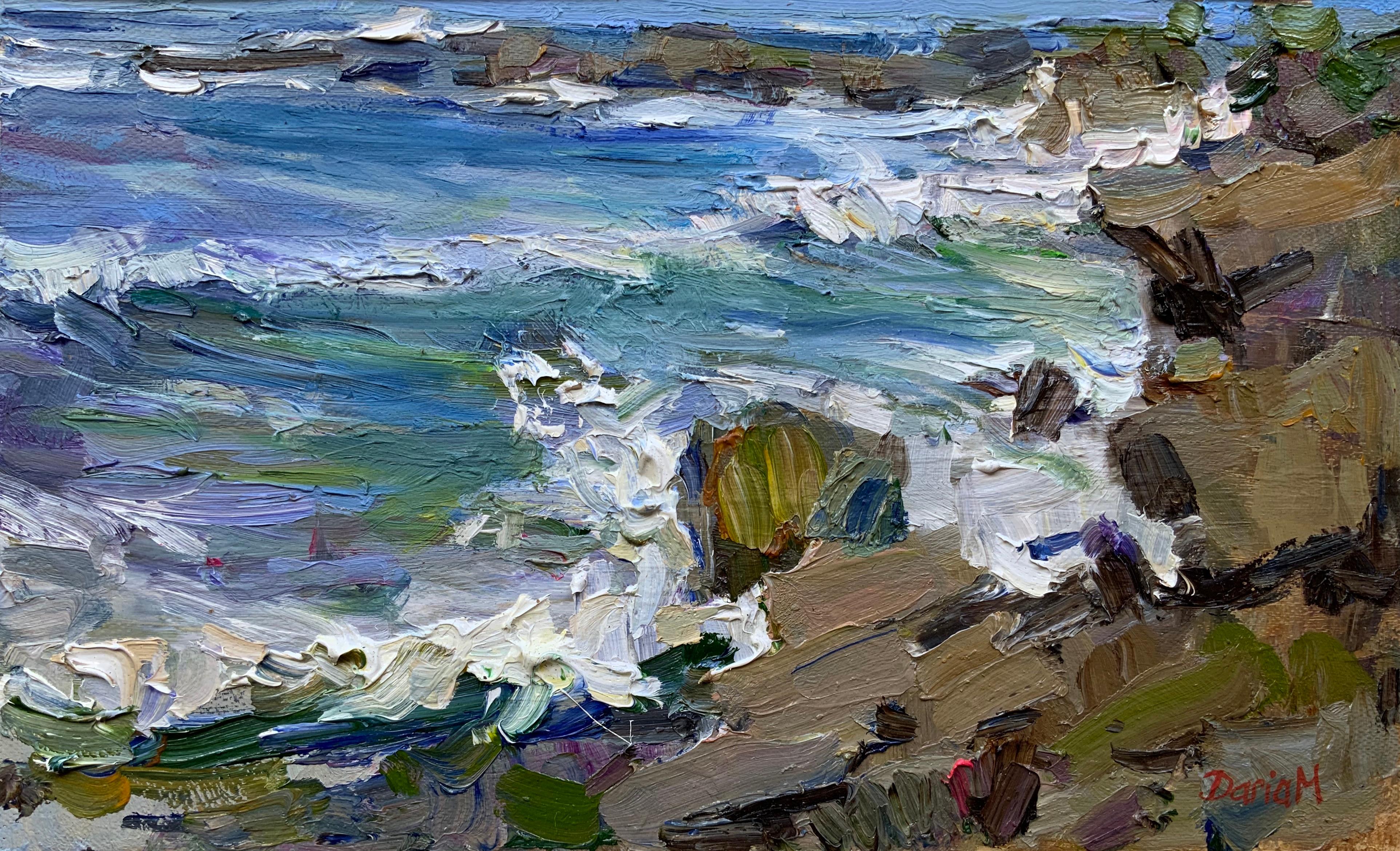 Surf on the Rocks am Morgen. Hawaii Meereslandschaft, Küstenwellen, Meereskunst, Plein Air