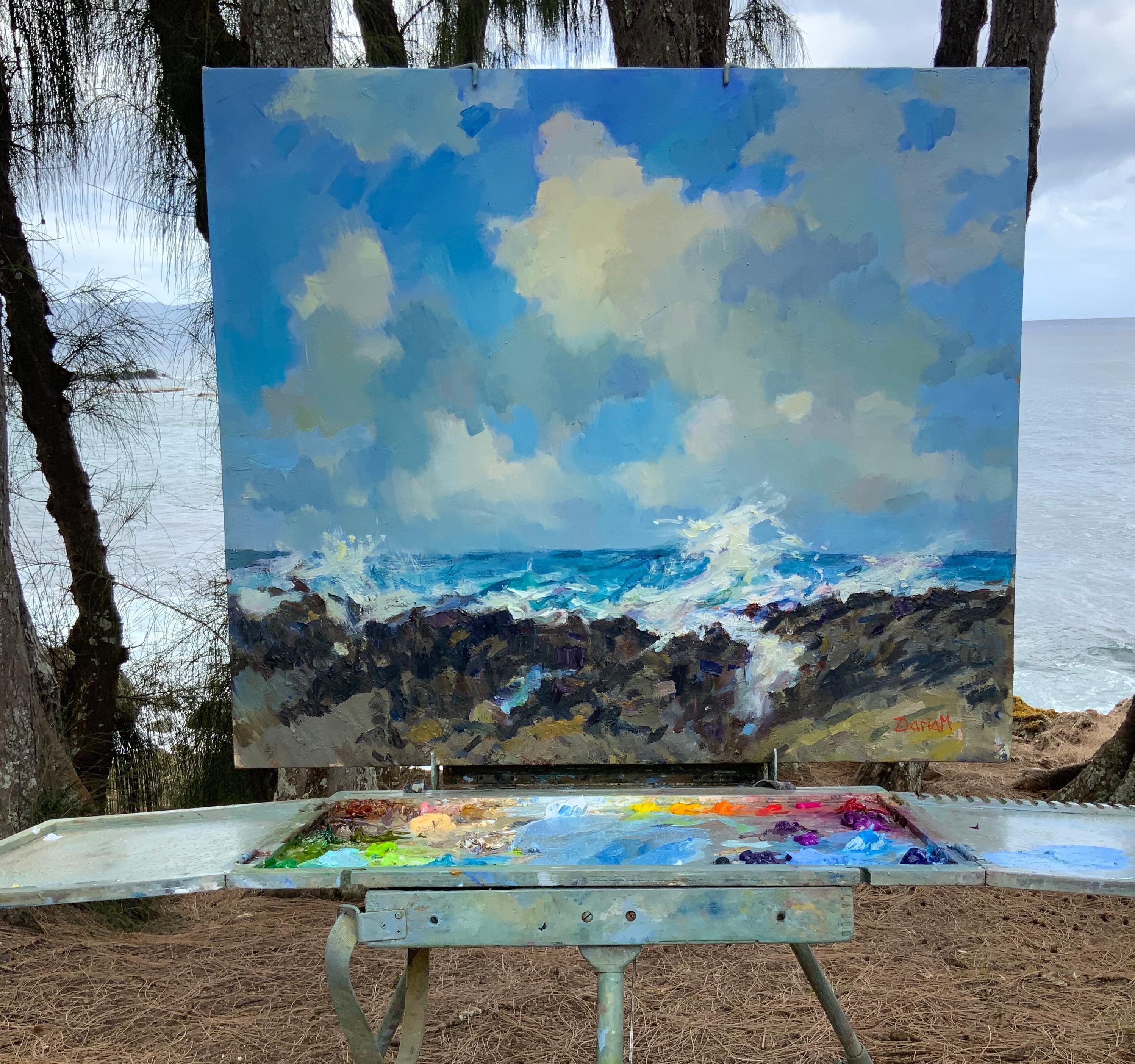 Oceano e cielo. Una mattina hawaiana - Landscape Painting Grigio di Daria Molostnova