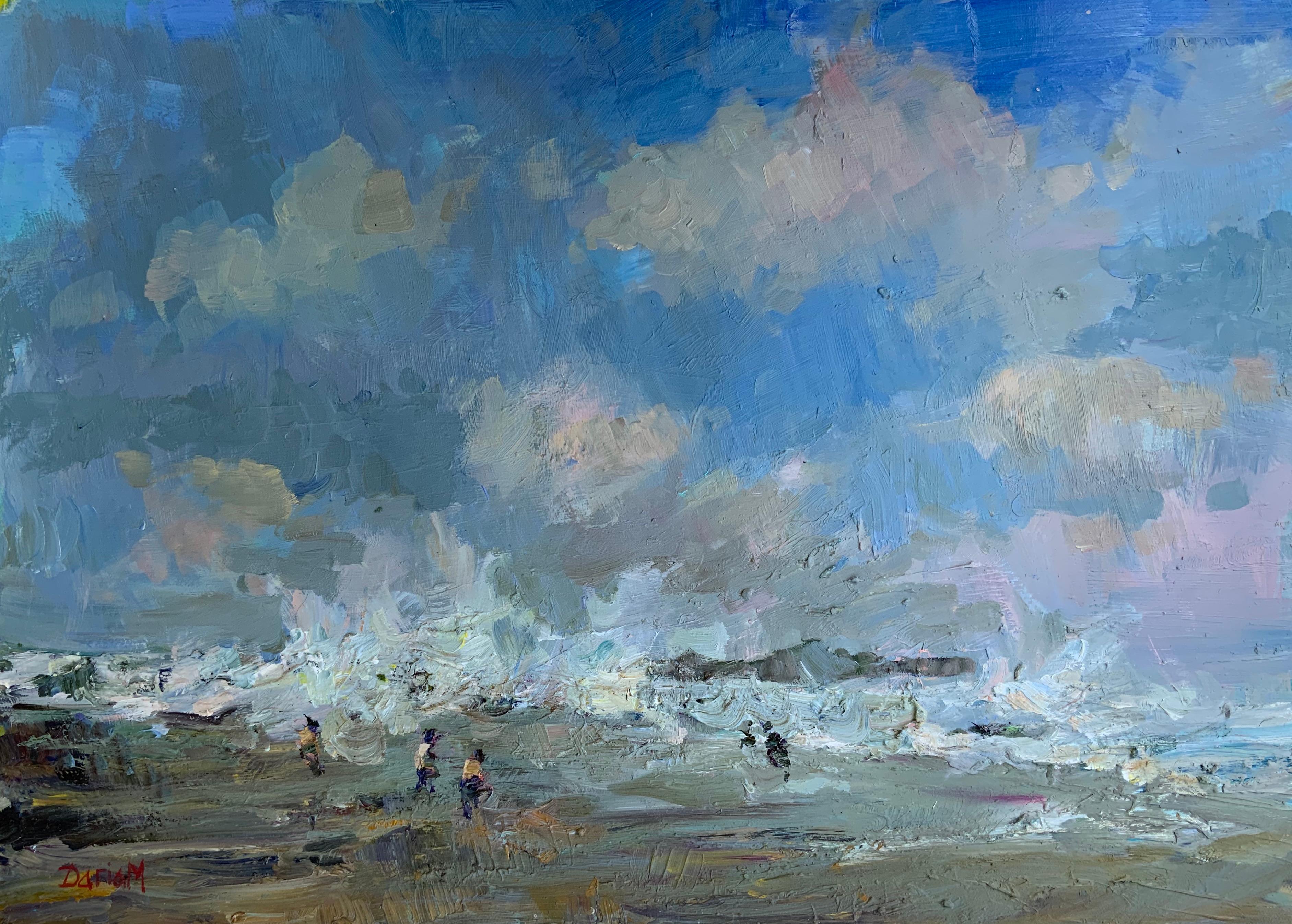 Landscape Painting di Daria Molostnova - Giocare con le onde nella tempesta del mattino. Inverno, North Shore, tempesta