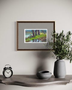 Puddle. Spring landscape, tree reflections, early spring, impressionism